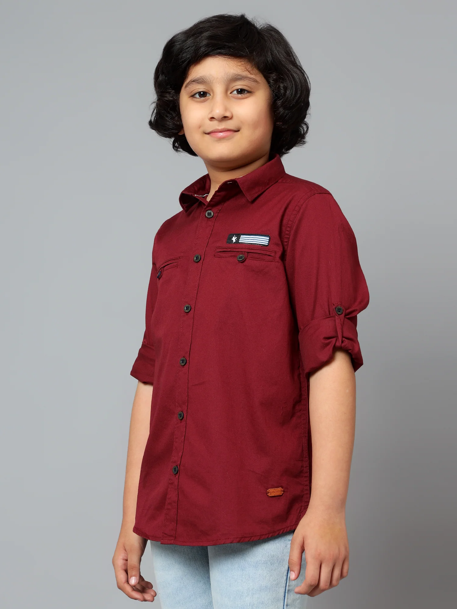 Boys Casual Wine Full Sleeve with Tab  Shirt - Image 4