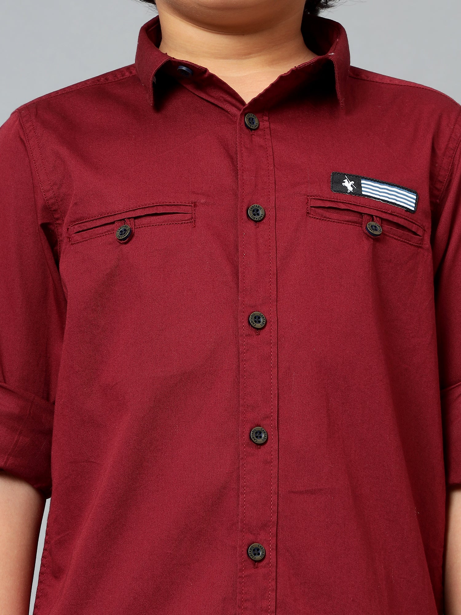 Boys Casual Wine Full Sleeve with Tab  Shirt - Image 5