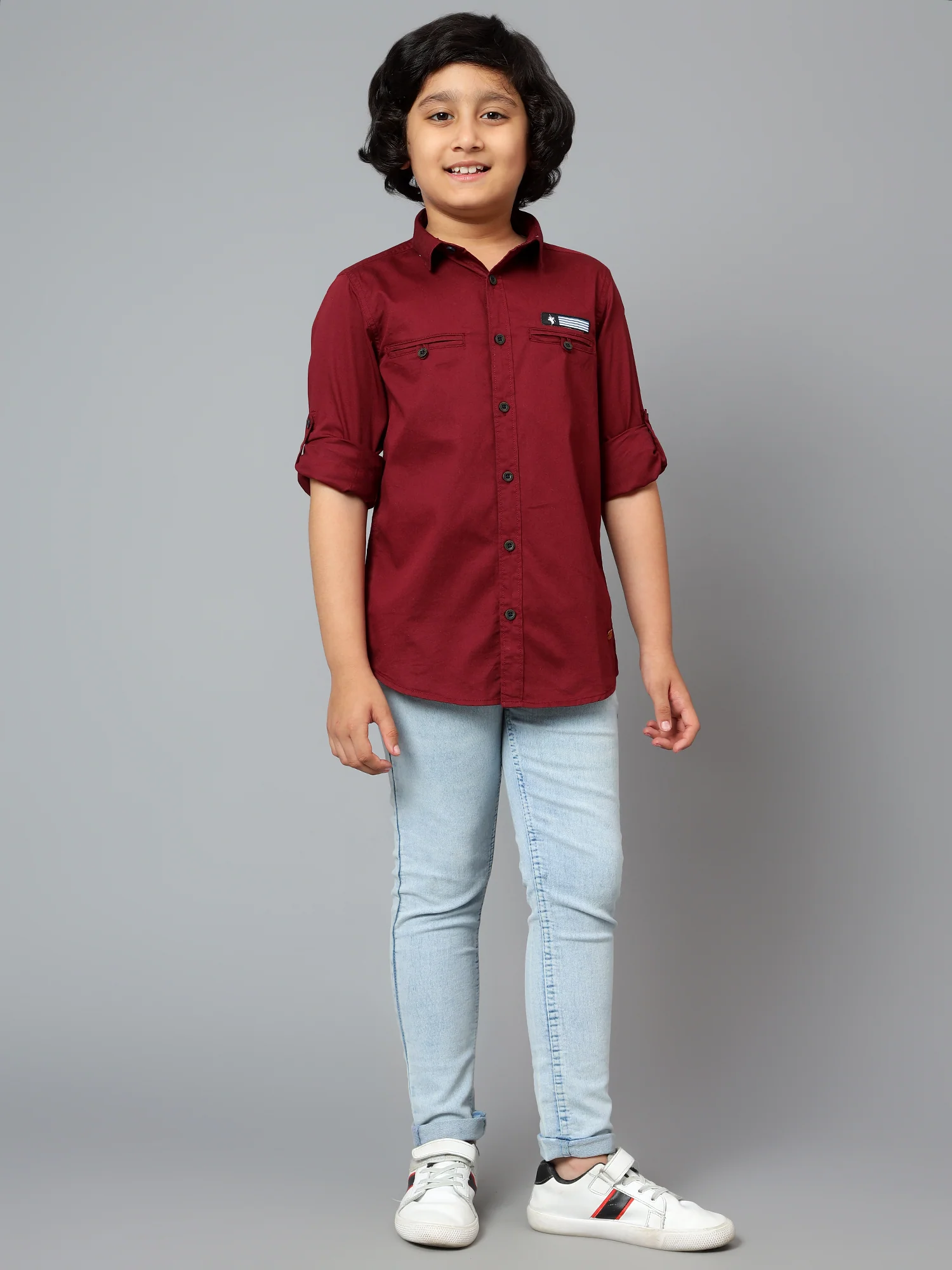 Boys Casual Wine Full Sleeve with Tab  Shirt - Image 6