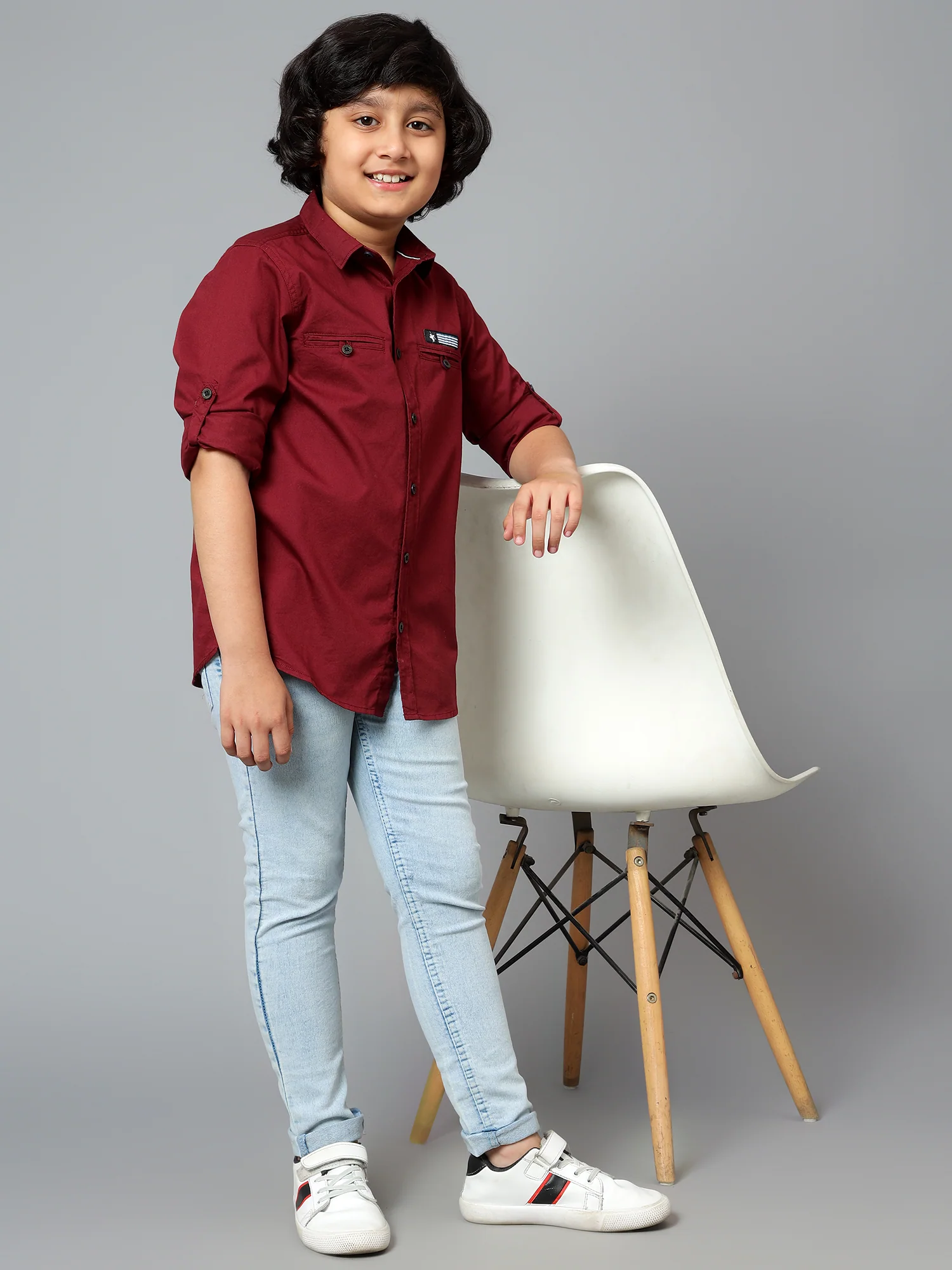 Boys Casual Wine Full Sleeve with Tab  Shirt - Image 7