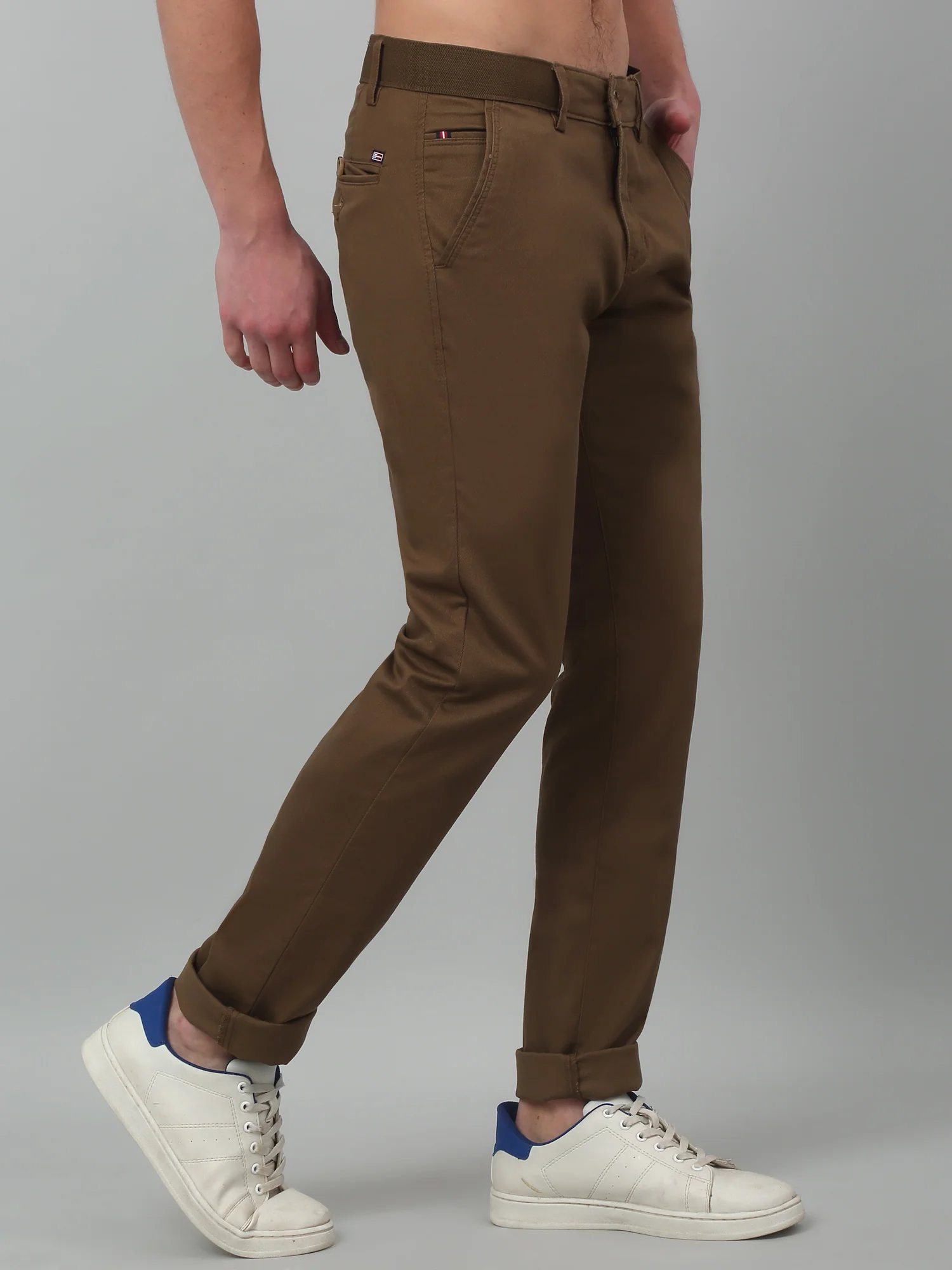 Men's Casual Flat front Brown  Trousers - Image 3