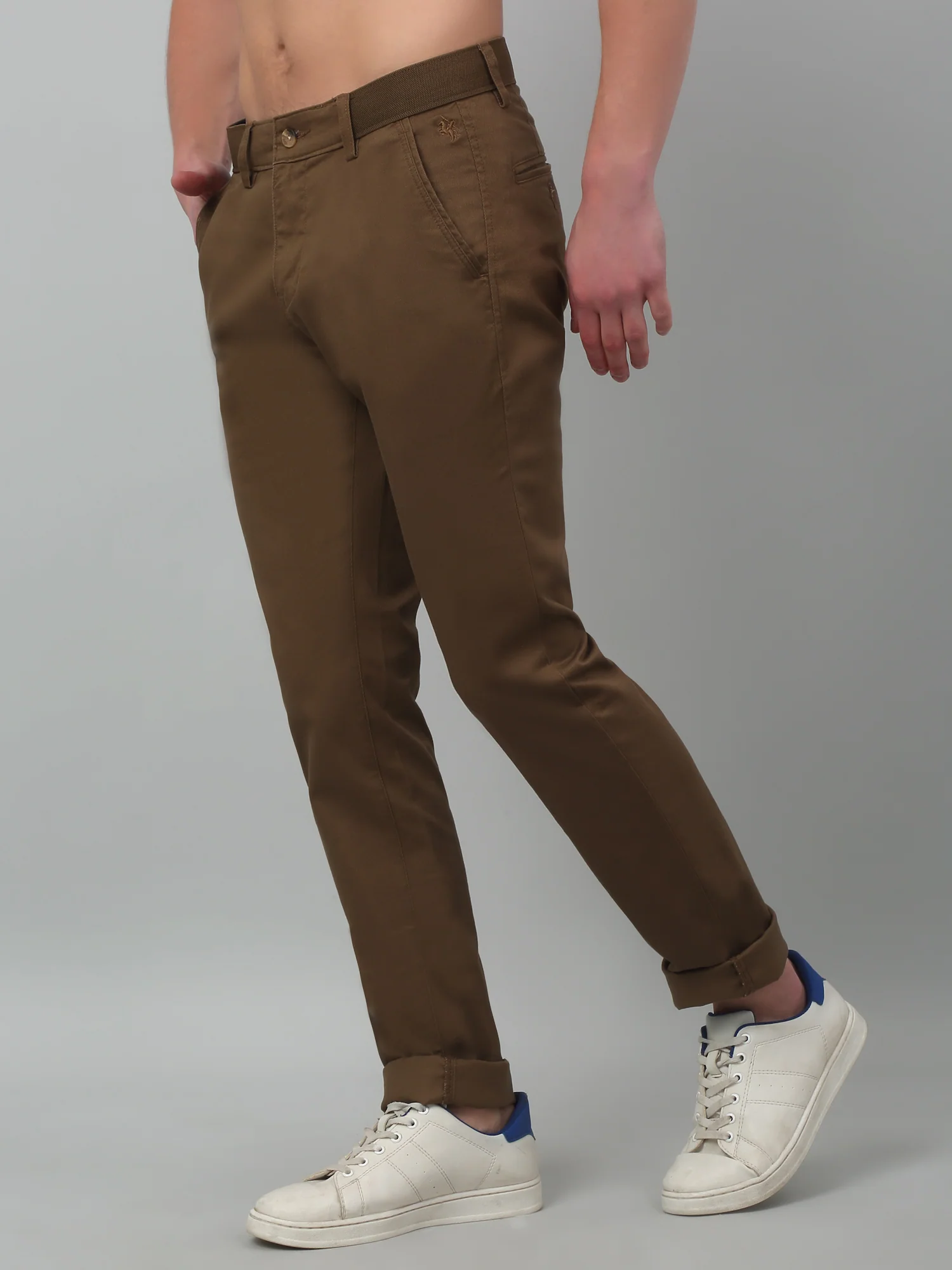 Men's Casual Flat front Brown  Trousers - Image 4