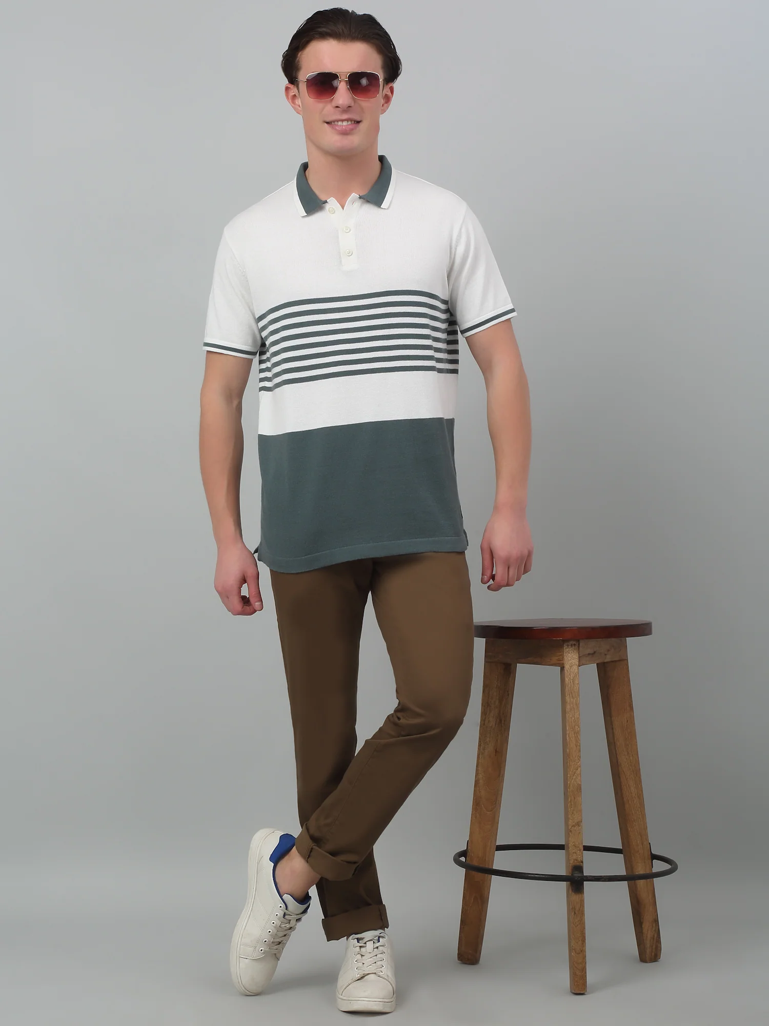 Men's Casual Flat front Brown  Trousers - Image 5