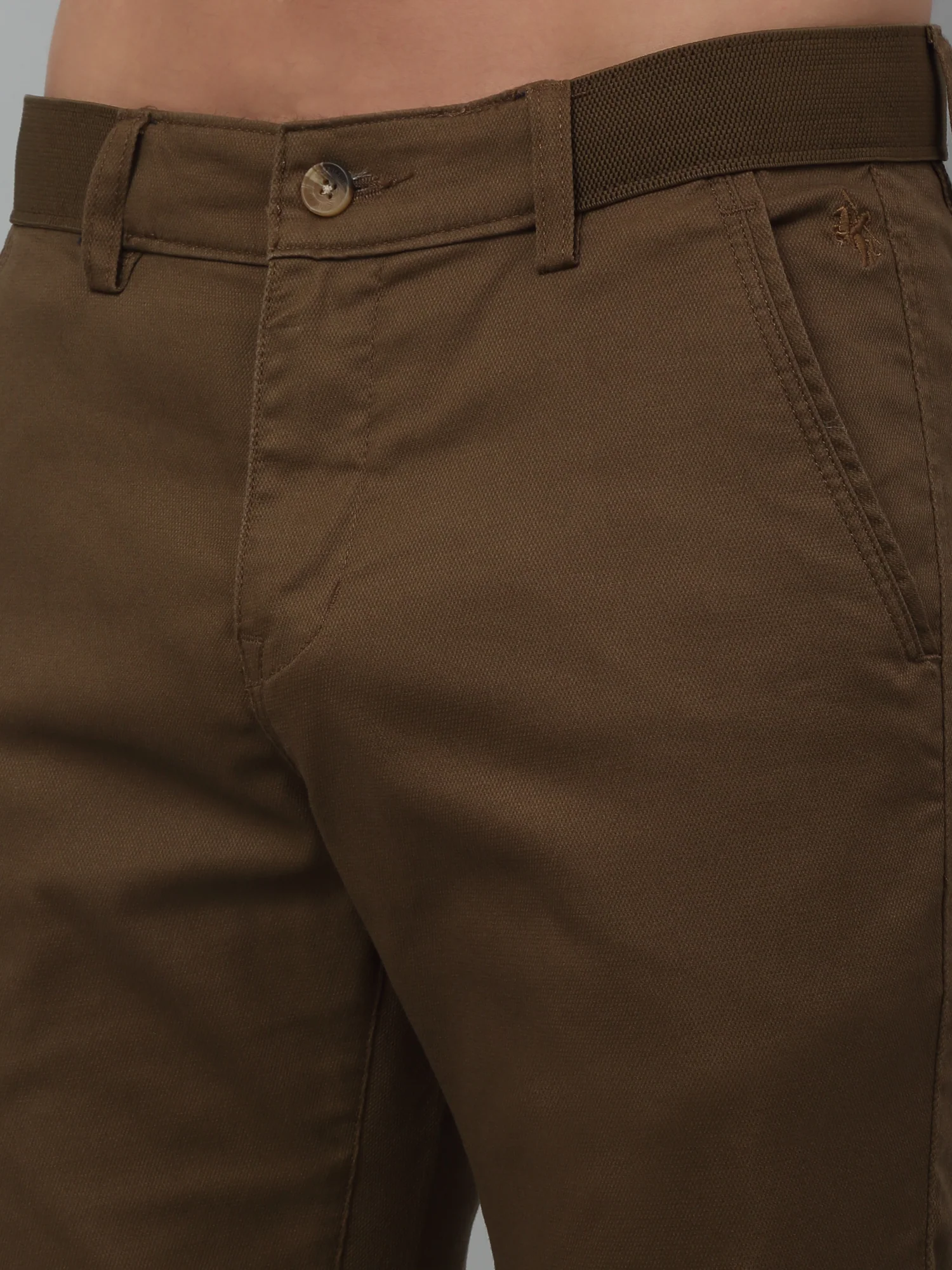 Men's Casual Flat front Brown  Trousers - Image 6