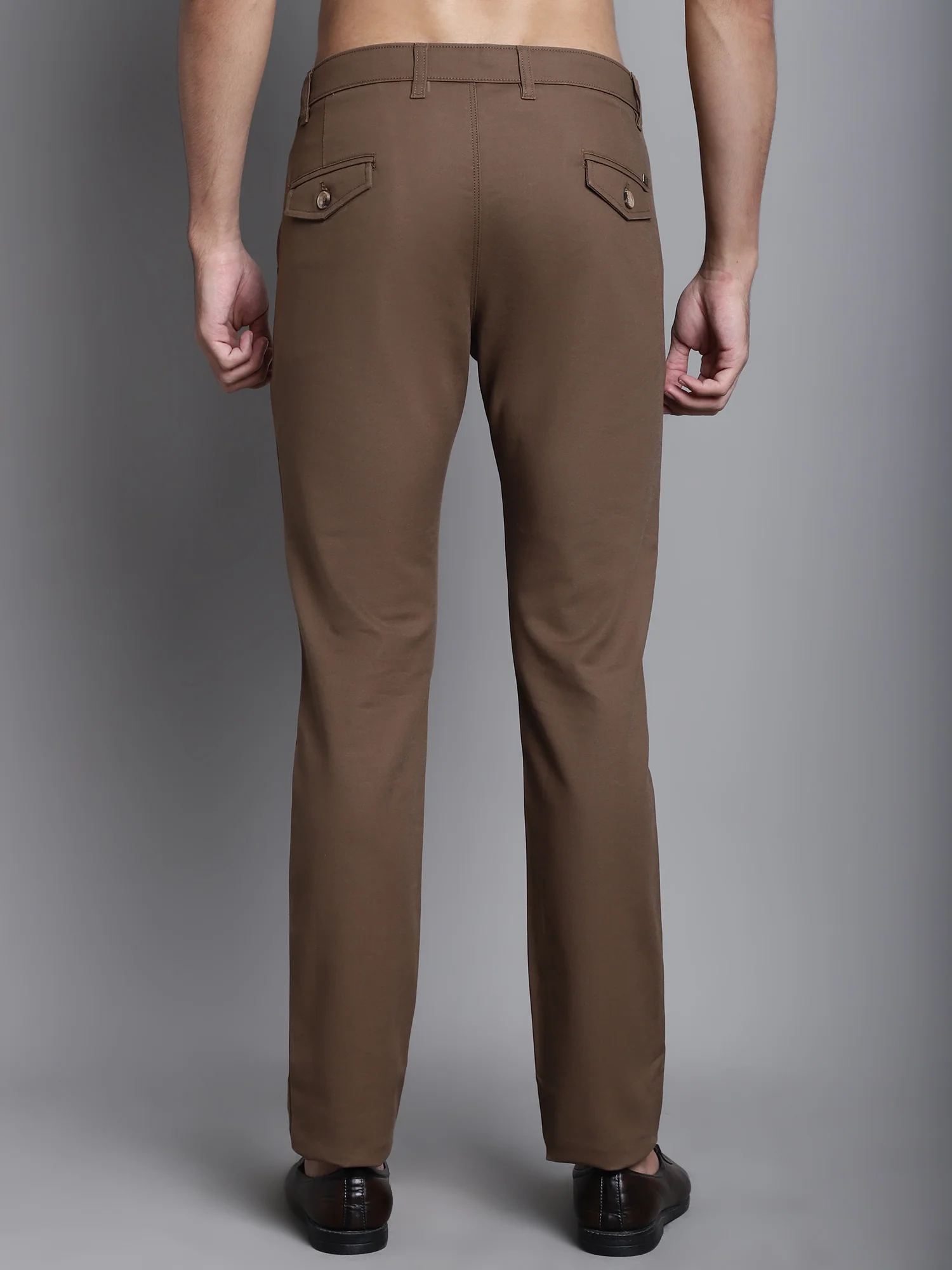 Men's Casual Flat front Brown  Trousers - Image 2