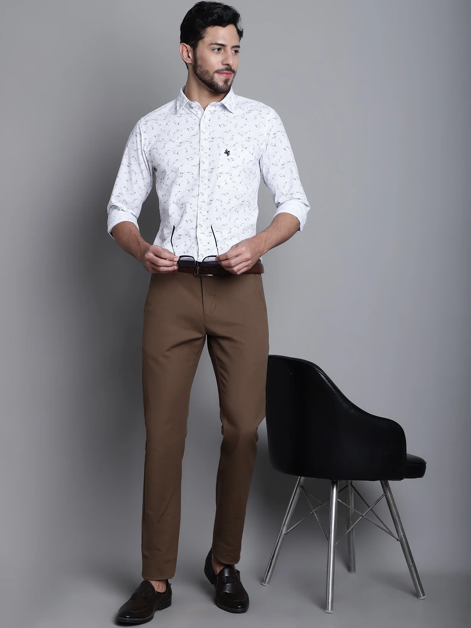 Men's Casual Flat front Brown  Trousers - Image 5