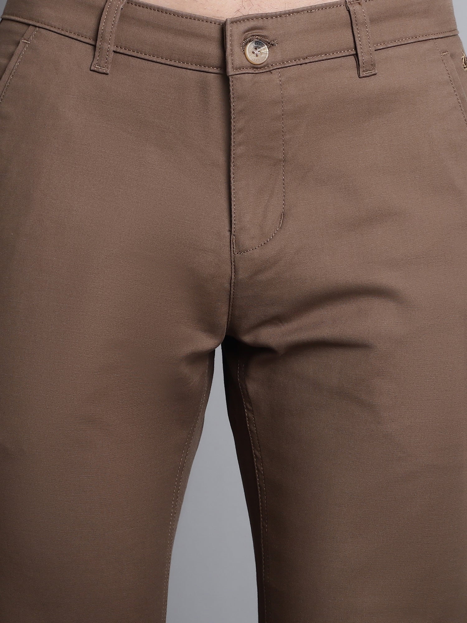 Men's Casual Flat front Brown  Trousers - Image 6