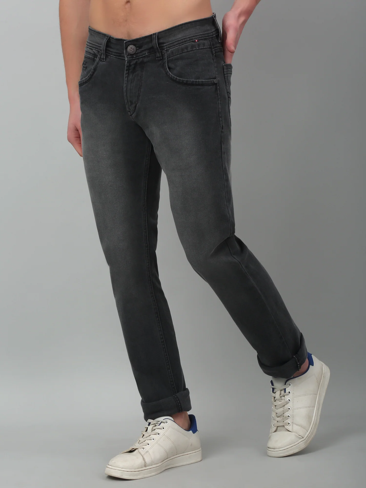 Denim Jeans for Men l Breathable & Soft with Color Fastness Ultra Narrow Fit Cotton Fabric Solid Pattern Button Closure - Image 4