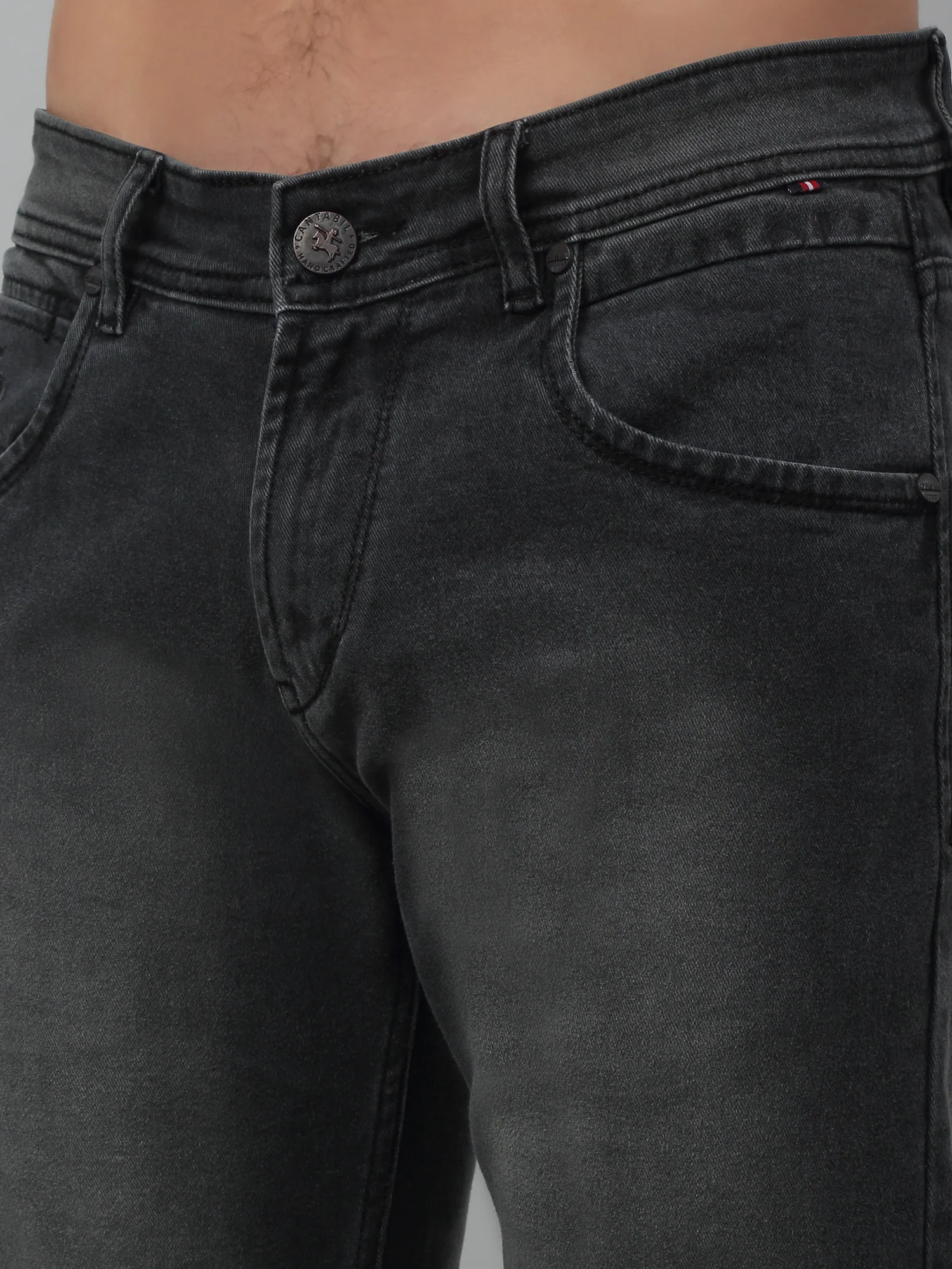 Denim Jeans for Men l Breathable & Soft with Color Fastness Ultra Narrow Fit Cotton Fabric Solid Pattern Button Closure - Image 5