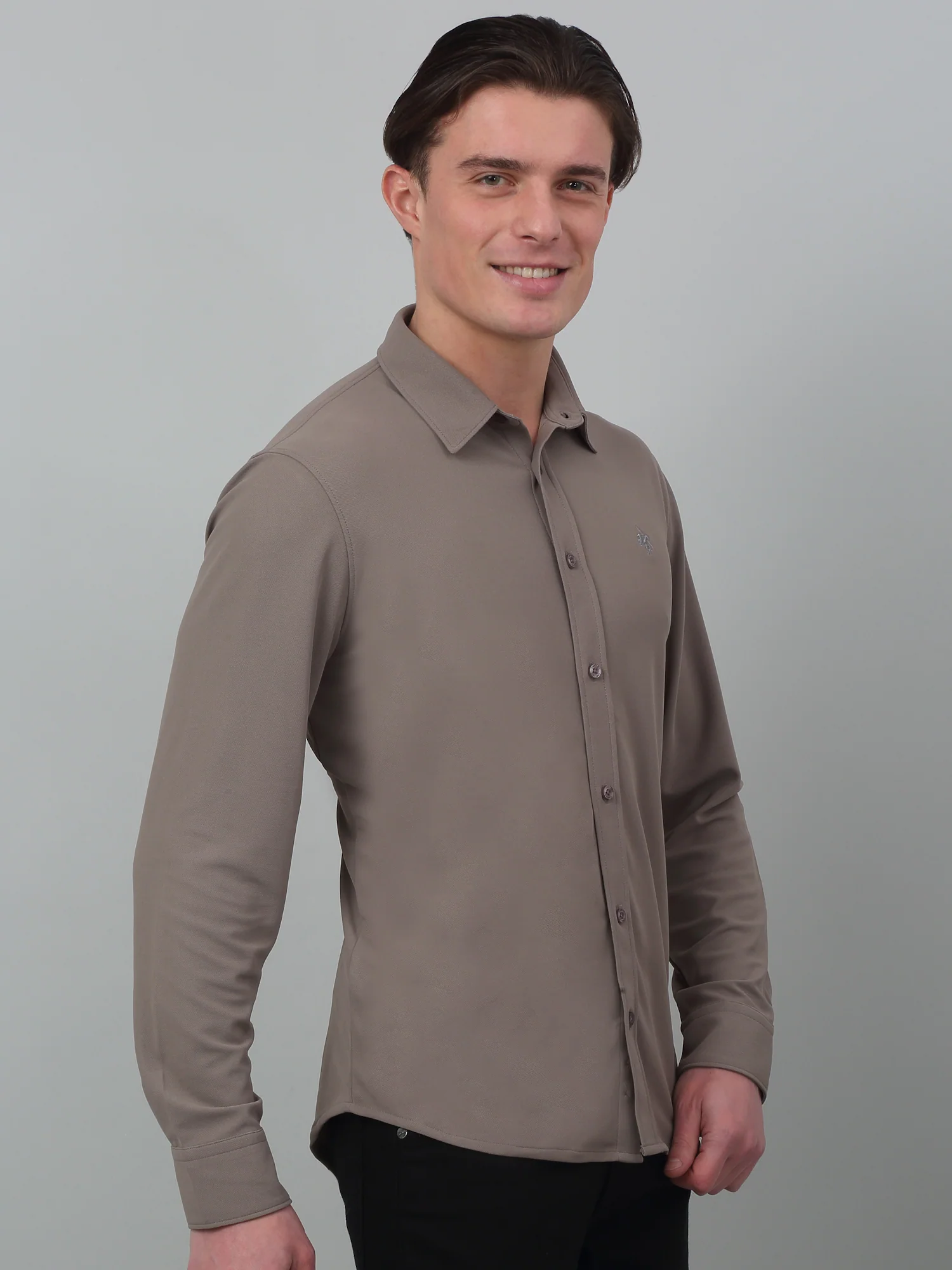 Casual Shirt for Men | Breathable & Soft with Color Fastness Regular Fit Spread Collar Neck Poyester Fabric Solid Pattern - Image 3