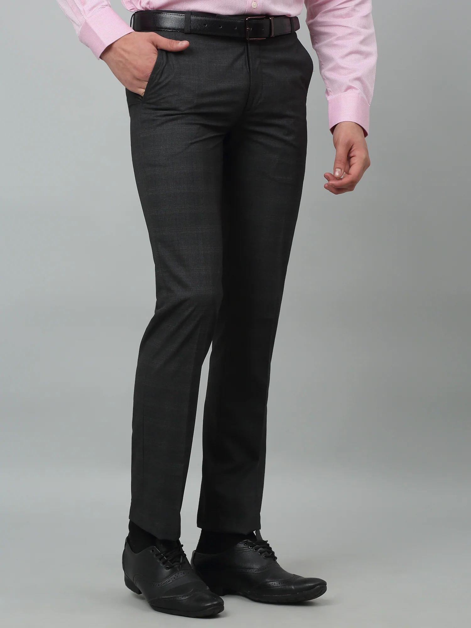 Formal Trouser for Men | Breathable & Soft with Color Fastness Regular Fit Poly Viscose Fabric Checkered Pattern Hook & Eye Closure - Image 2