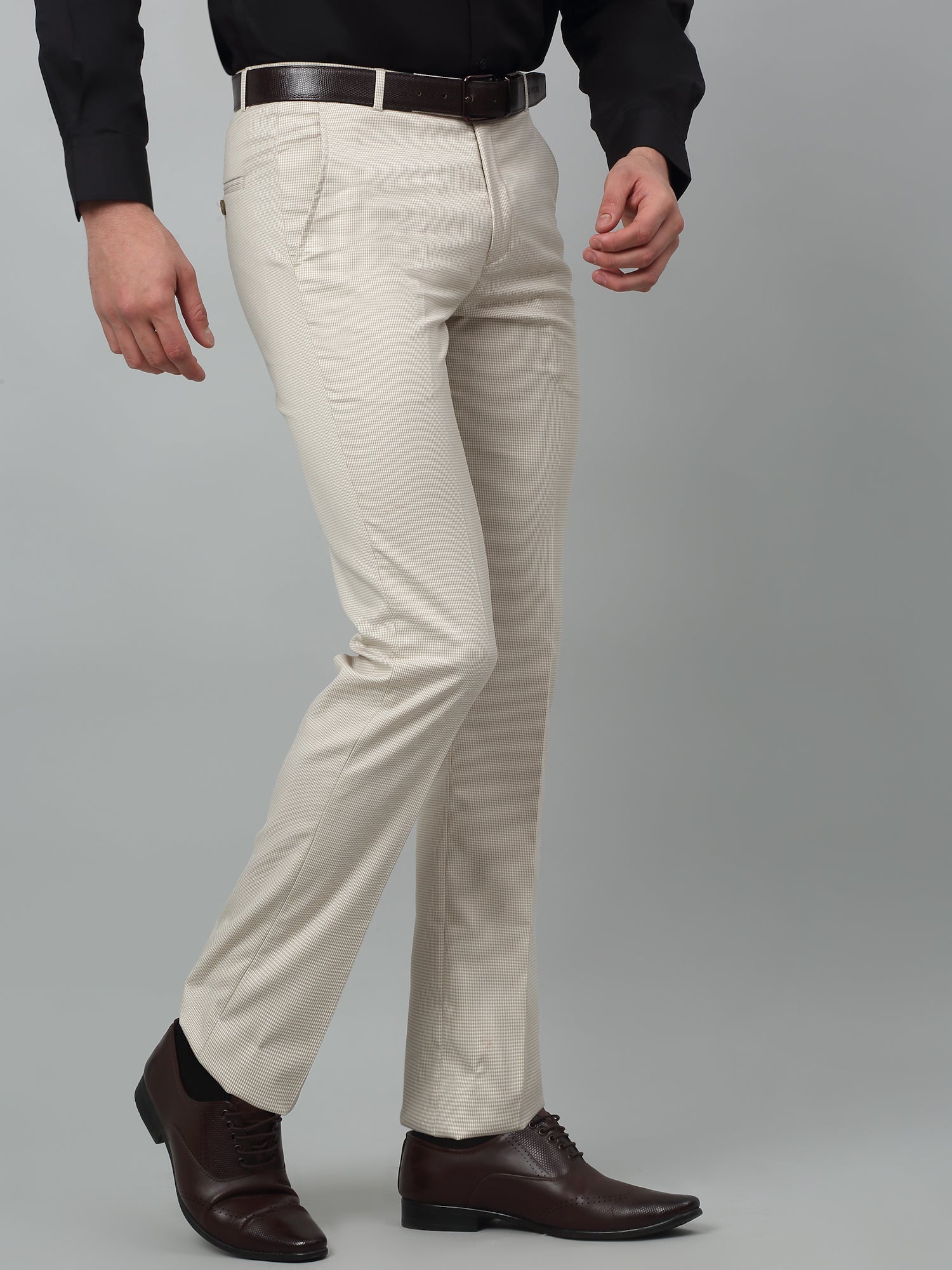 Formal Trouser for Men | Breathable & Soft with Color Fastness Regular Fit Poly Viscose Fabric Self Design Pattern Hook & Eye Closure - Image 2