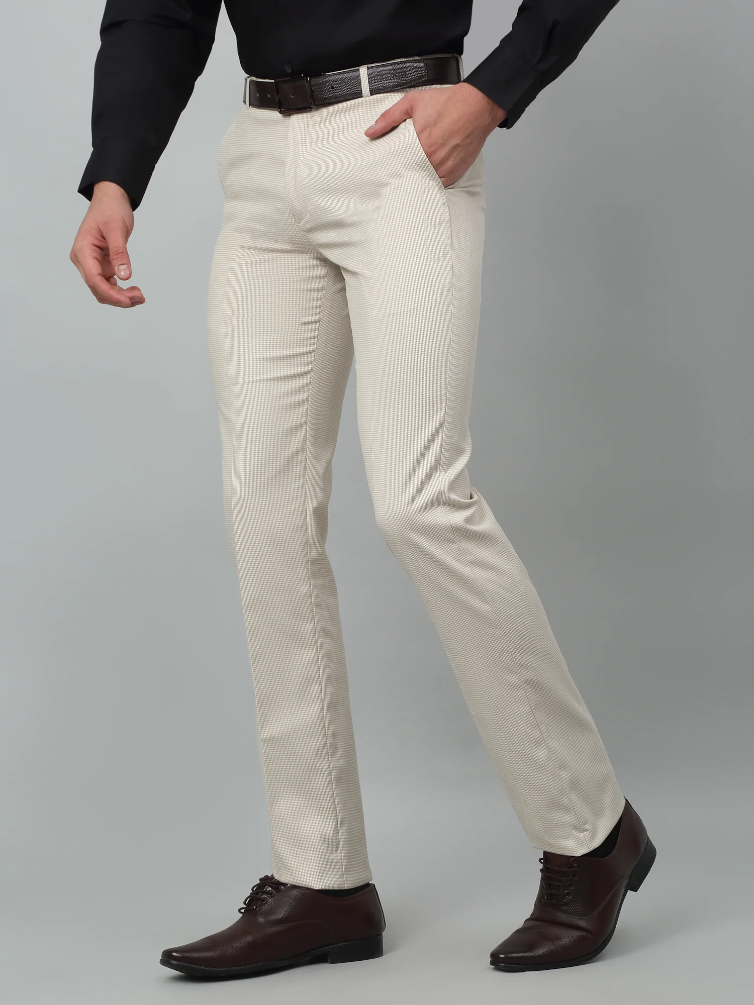 Formal Trouser for Men | Breathable & Soft with Color Fastness Regular Fit Poly Viscose Fabric Self Design Pattern Hook & Eye Closure - Image 3