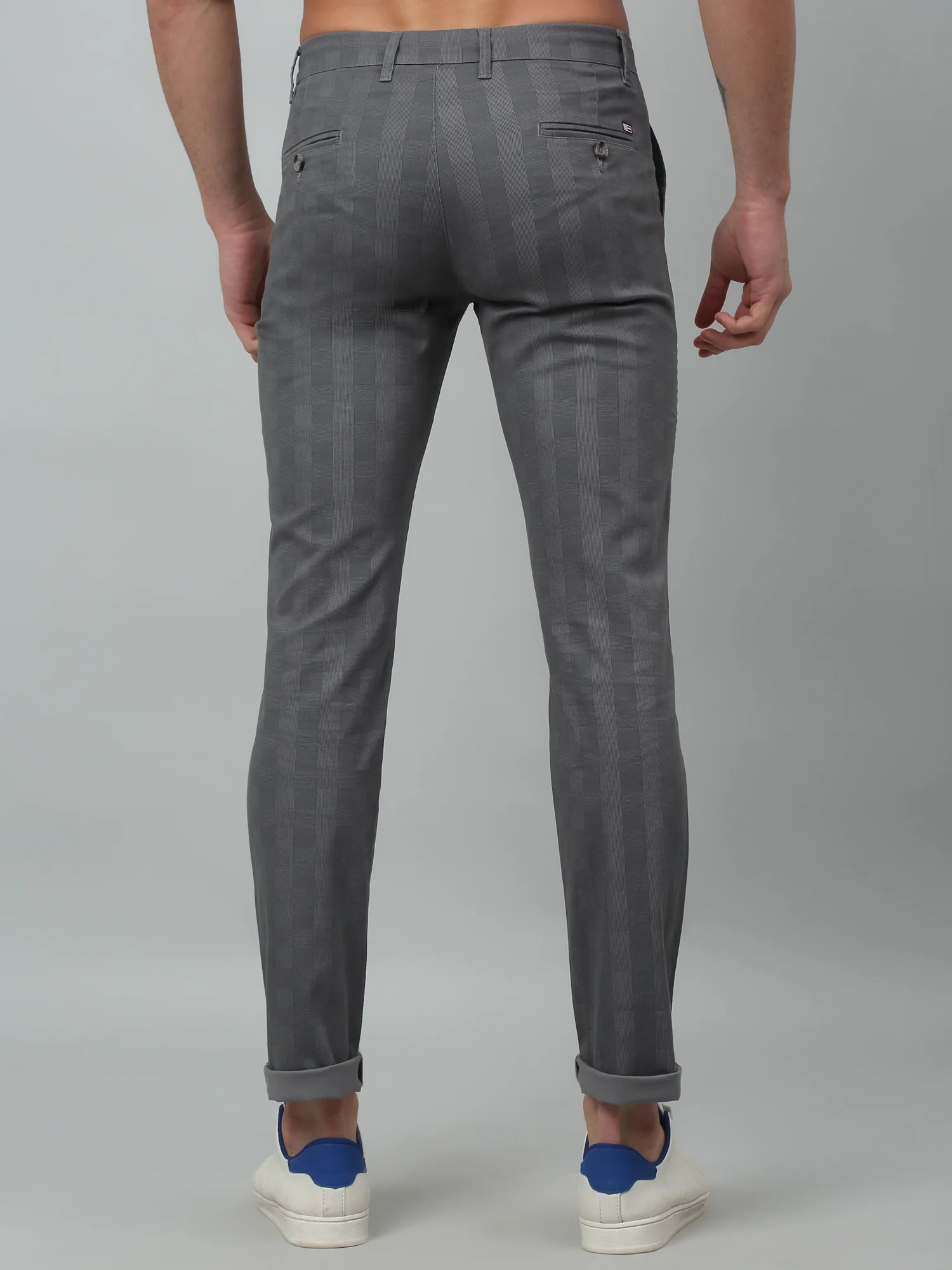 Men's Casual Flat front Grey Checks Trousers - Image 4