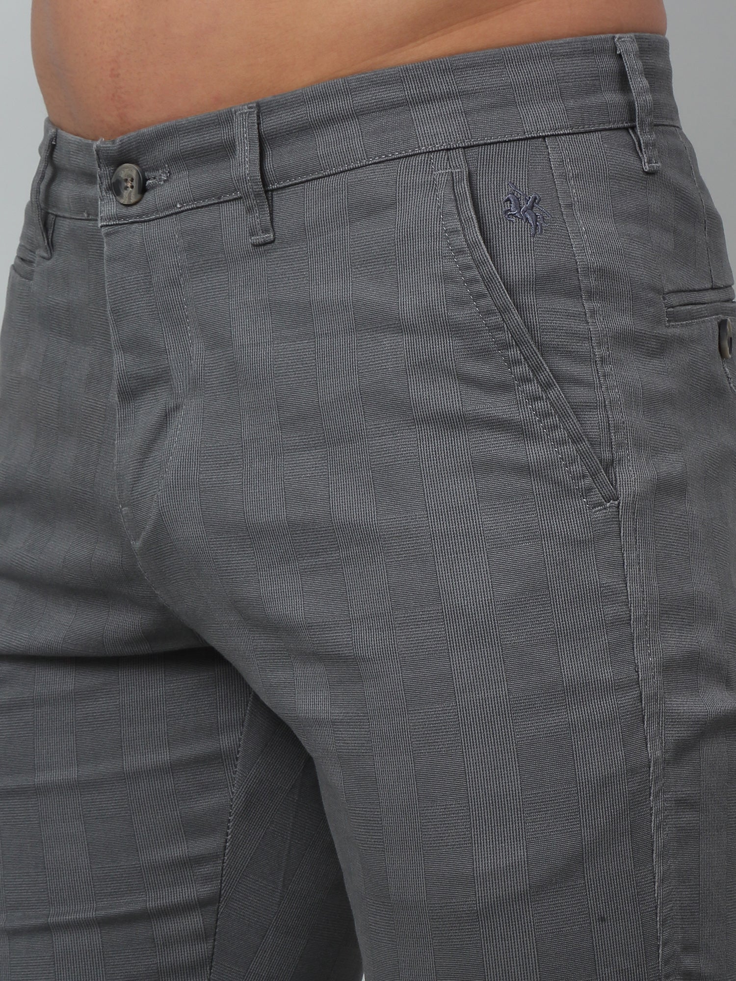 Men's Casual Flat front Grey Checks Trousers - Image 5
