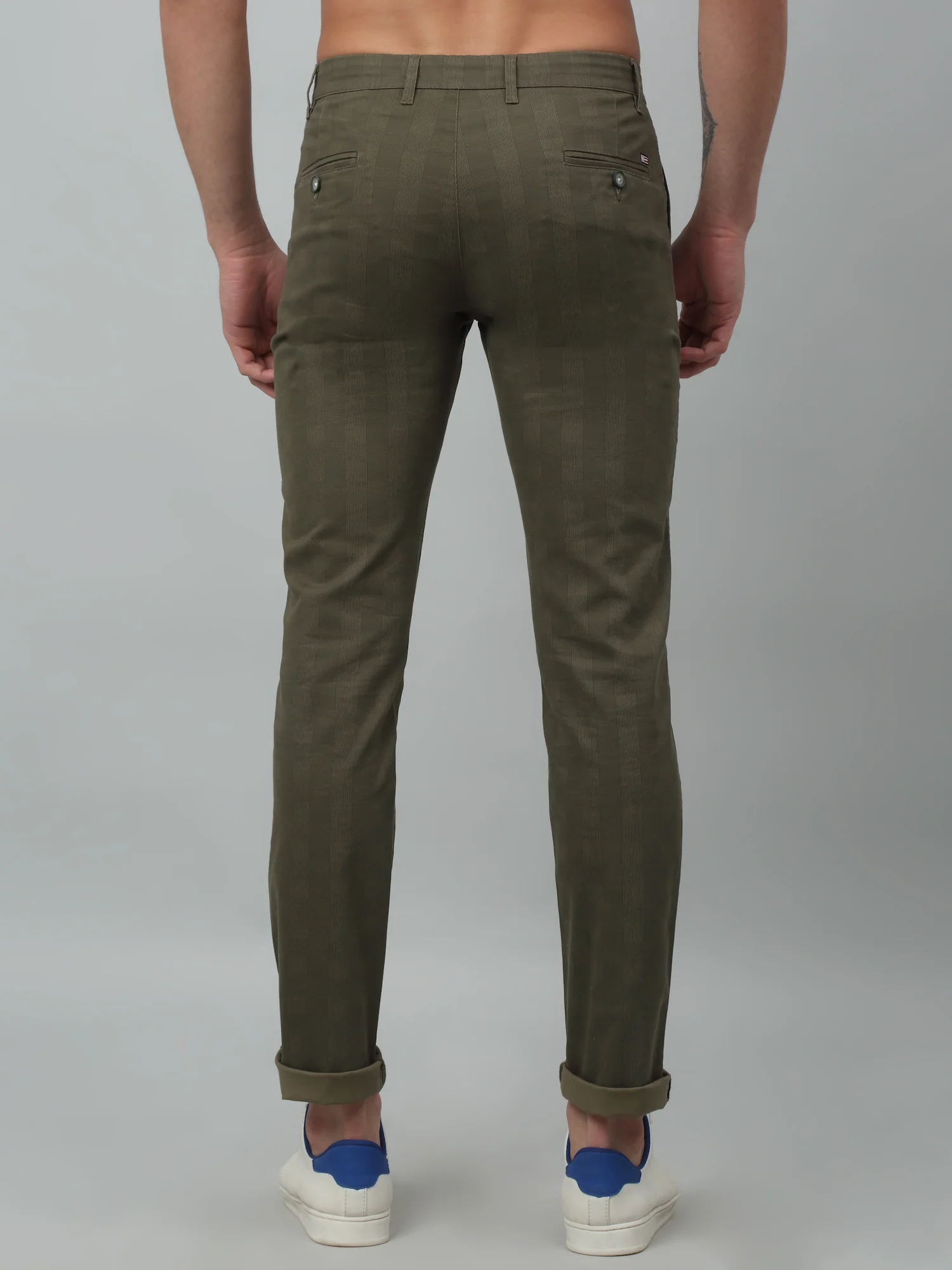 Men's Casual Flat front Olive Checks Trousers - Image 4