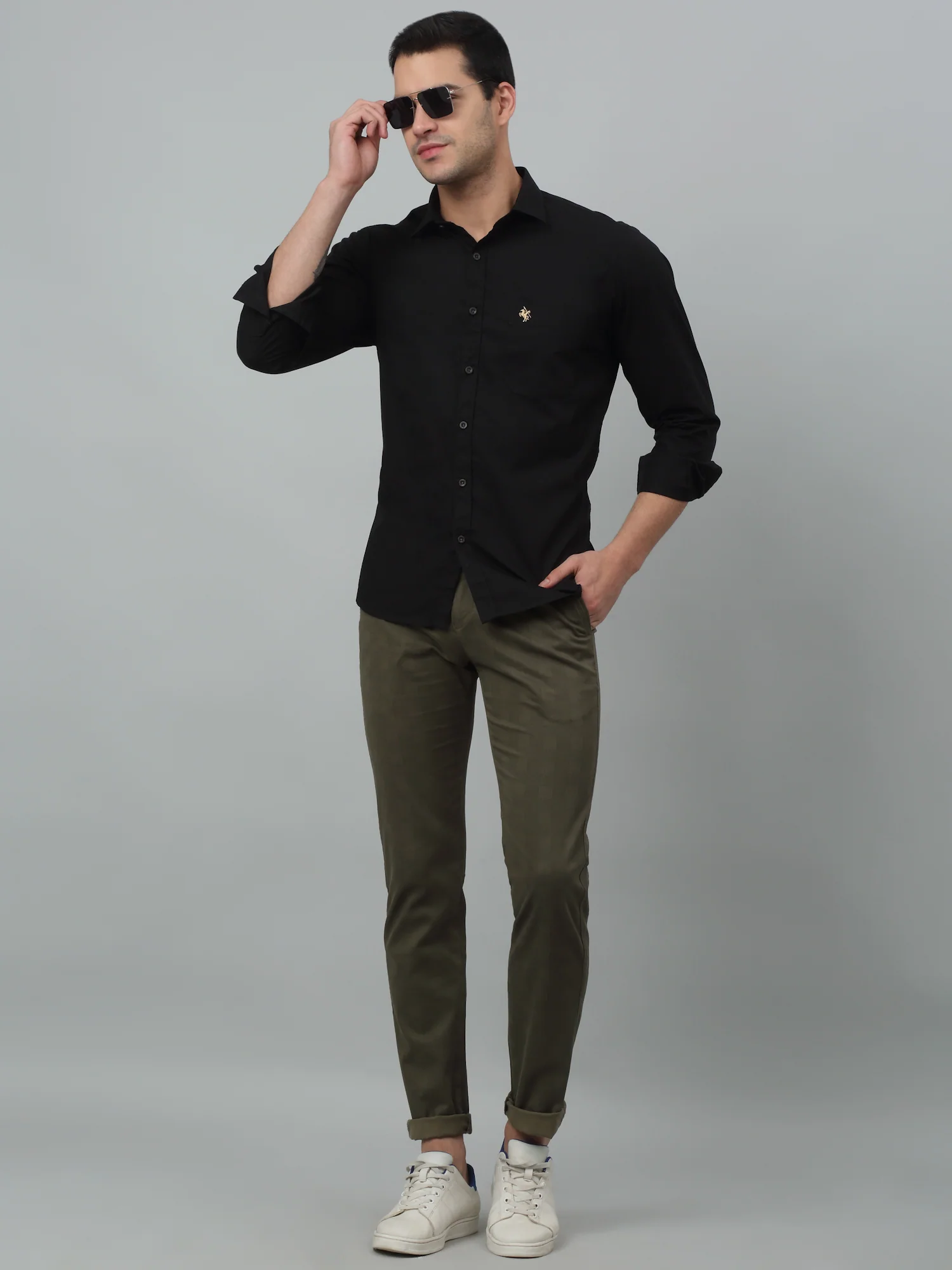 Men's Casual Flat front Olive Checks Trousers - Image 6