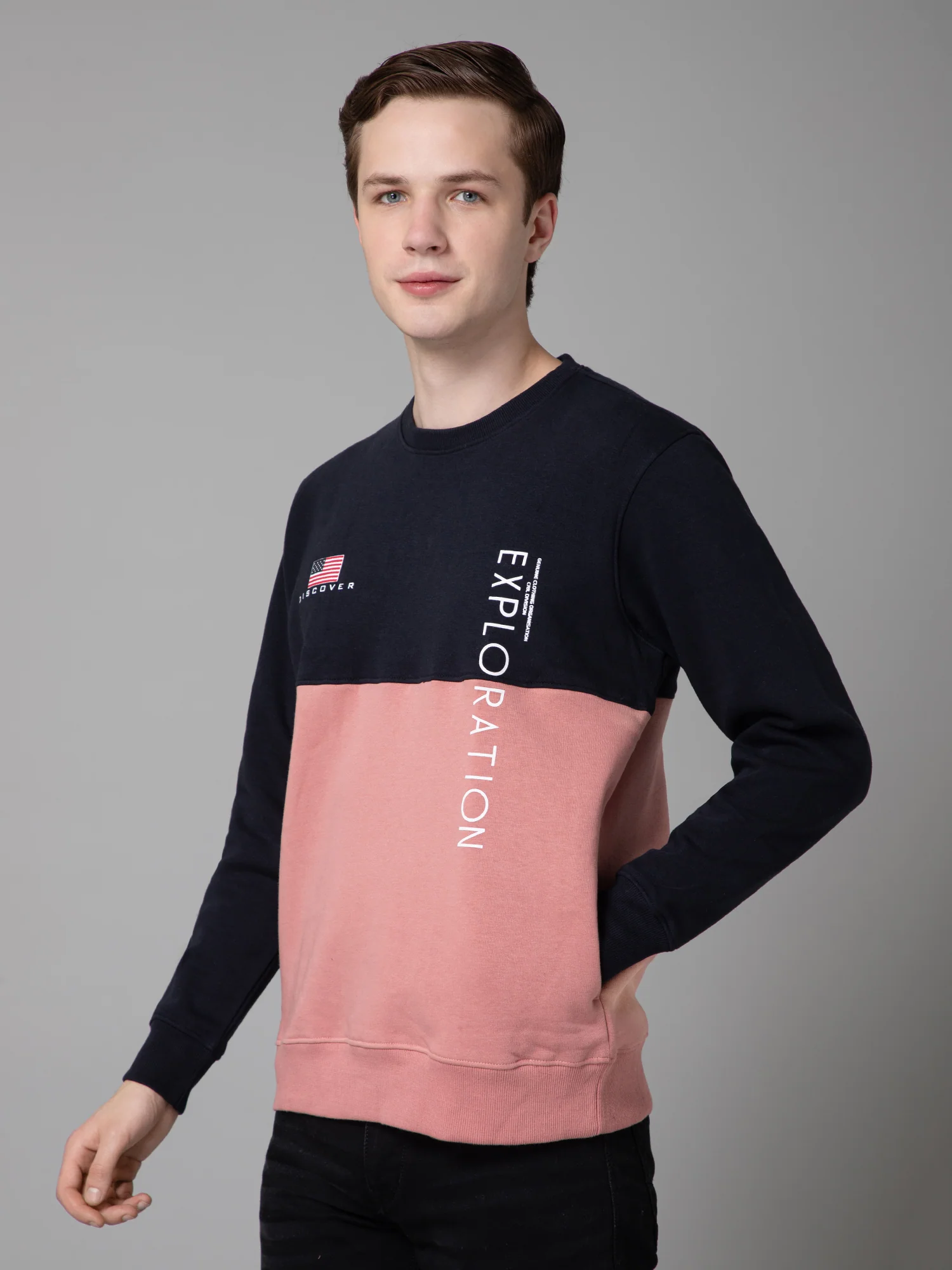 Color Blocked Dark Pink Full Sleeves Rounded Neck Regular Fit Casual Sweatshirt for Men - Image 2