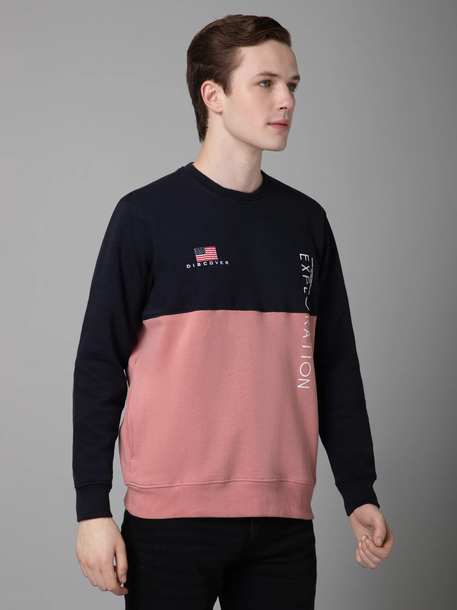 Color Blocked Dark Pink Full Sleeves Rounded Neck Regular Fit Casual Sweatshirt for Men - Image 3