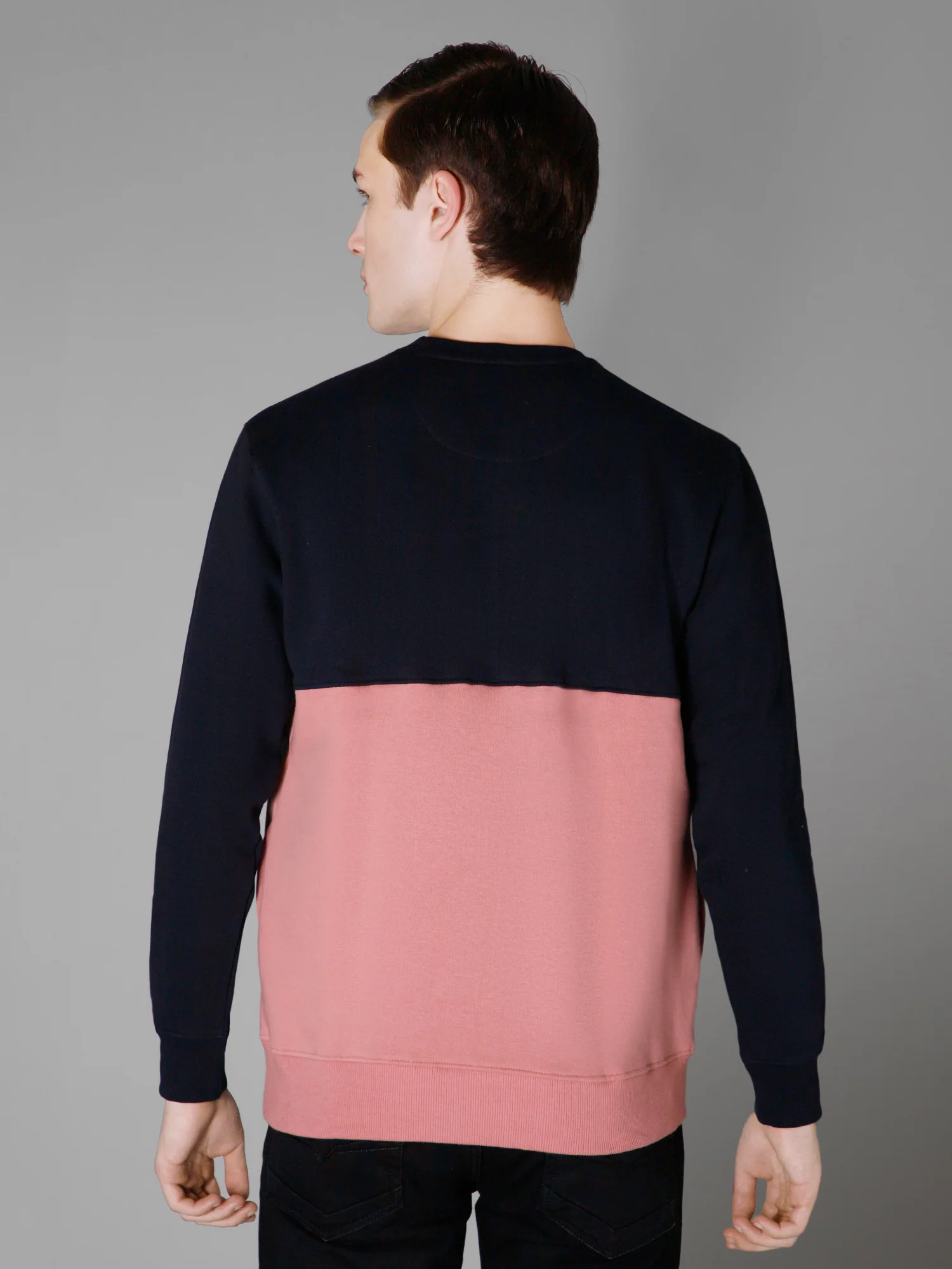 Color Blocked Dark Pink Full Sleeves Rounded Neck Regular Fit Casual Sweatshirt for Men - Image 4