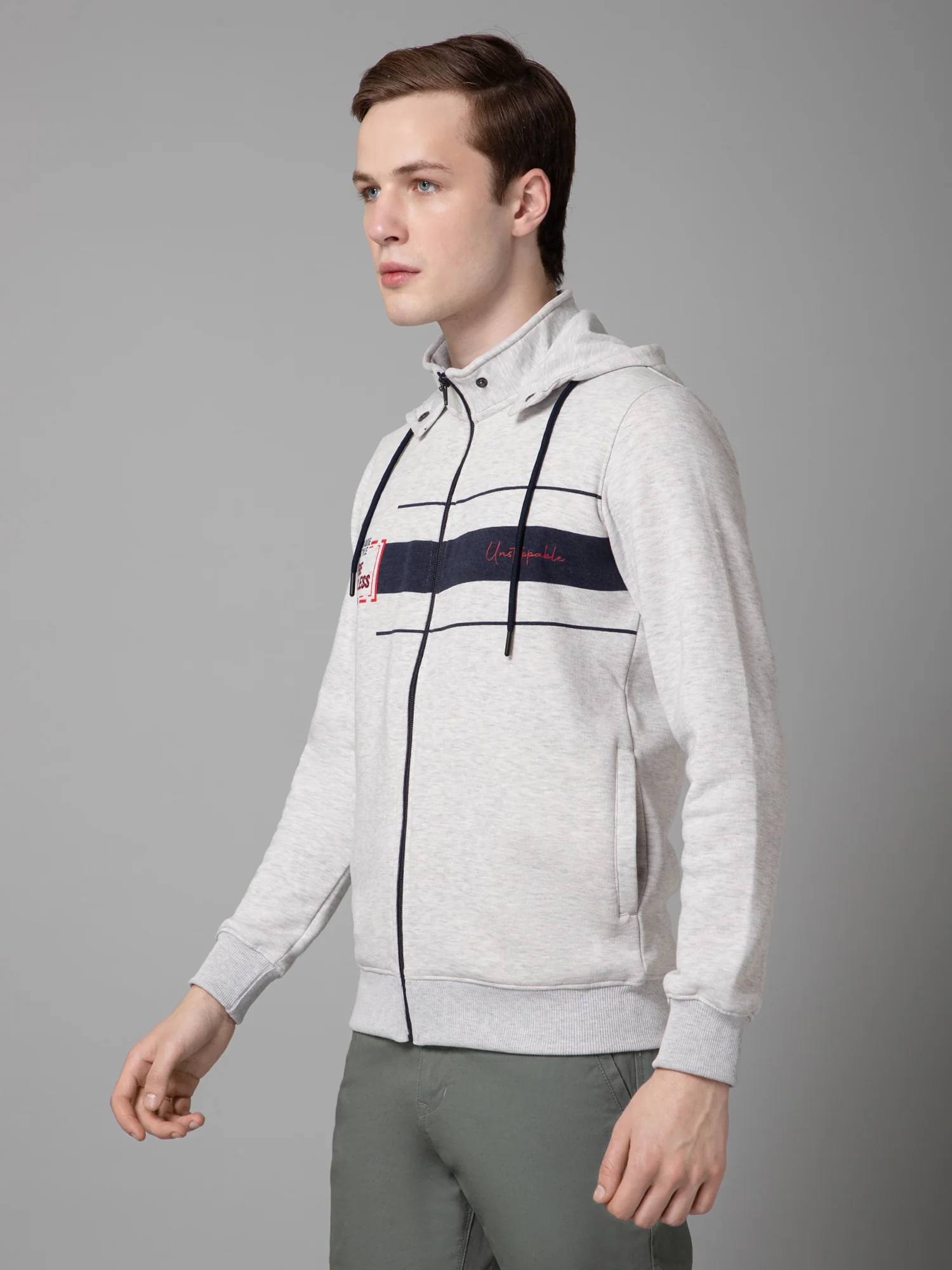 Solid Ecru Full Sleeves Hooded Neck Regular Fit Casual Sweatshirt for Men - Image 2