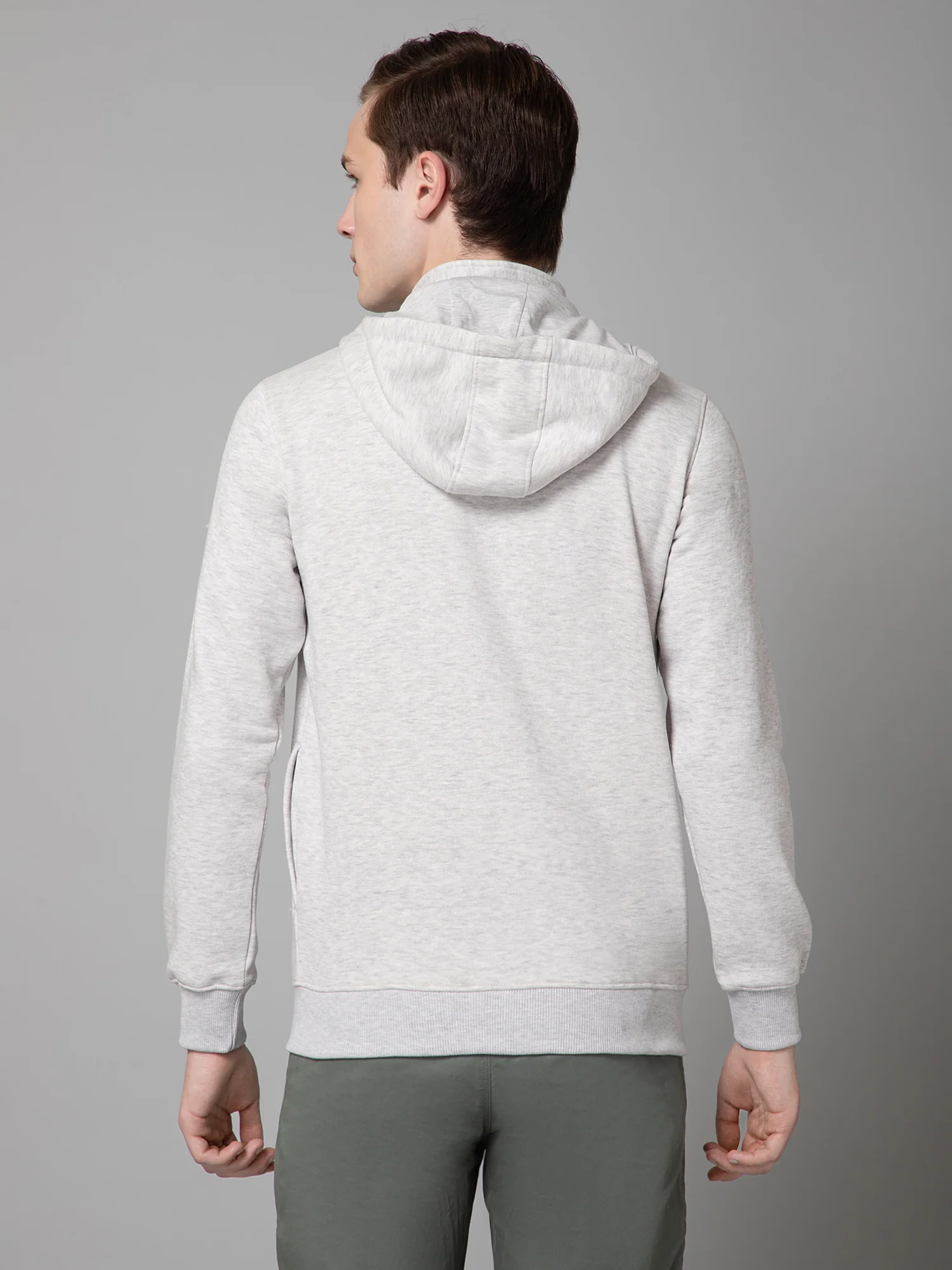 Solid Ecru Full Sleeves Hooded Neck Regular Fit Casual Sweatshirt for Men - Image 4