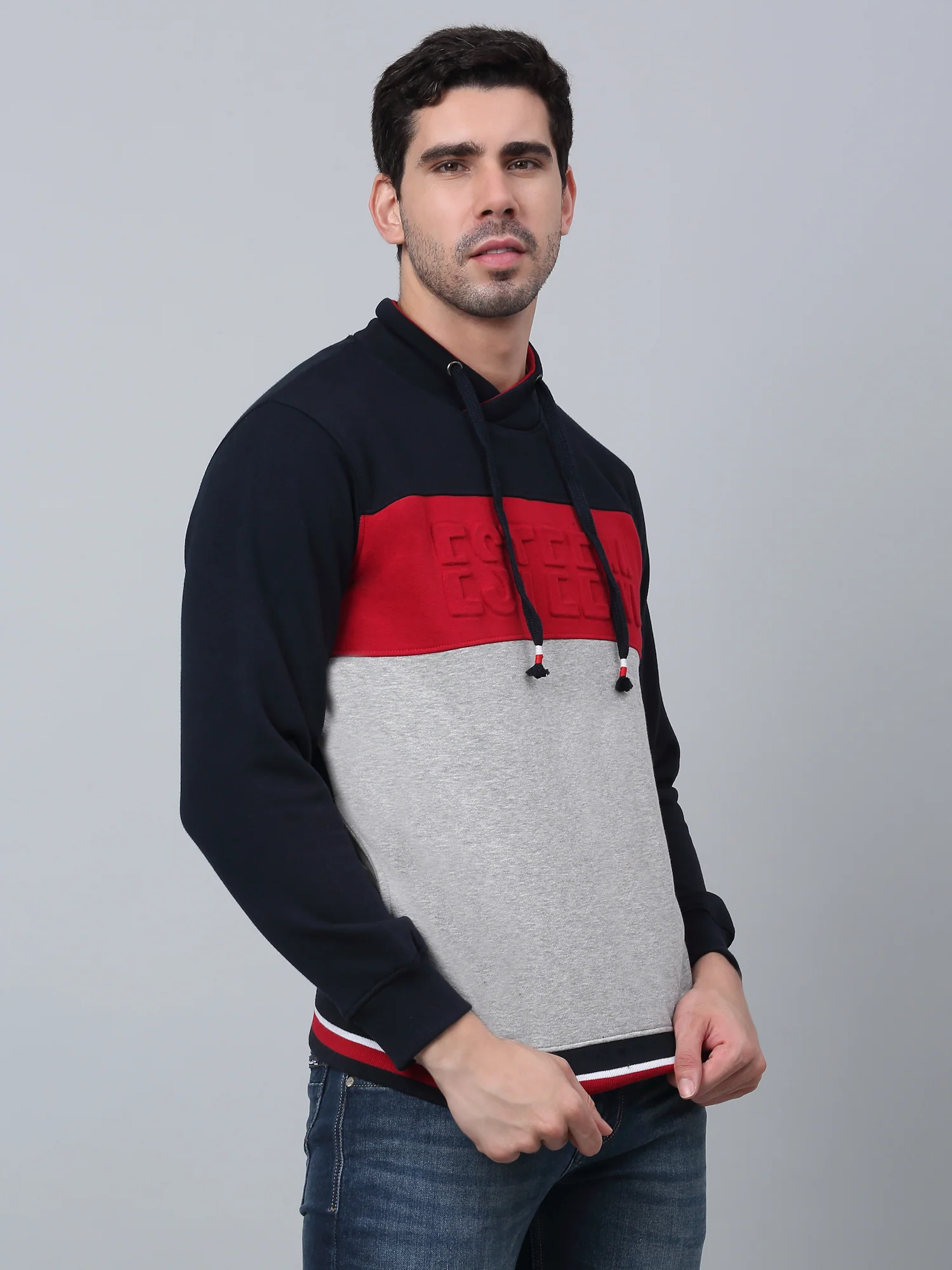Men's Color Blocked Grey Melange Full Sleeves Round Neck Casual Sweatshirt - Image 3