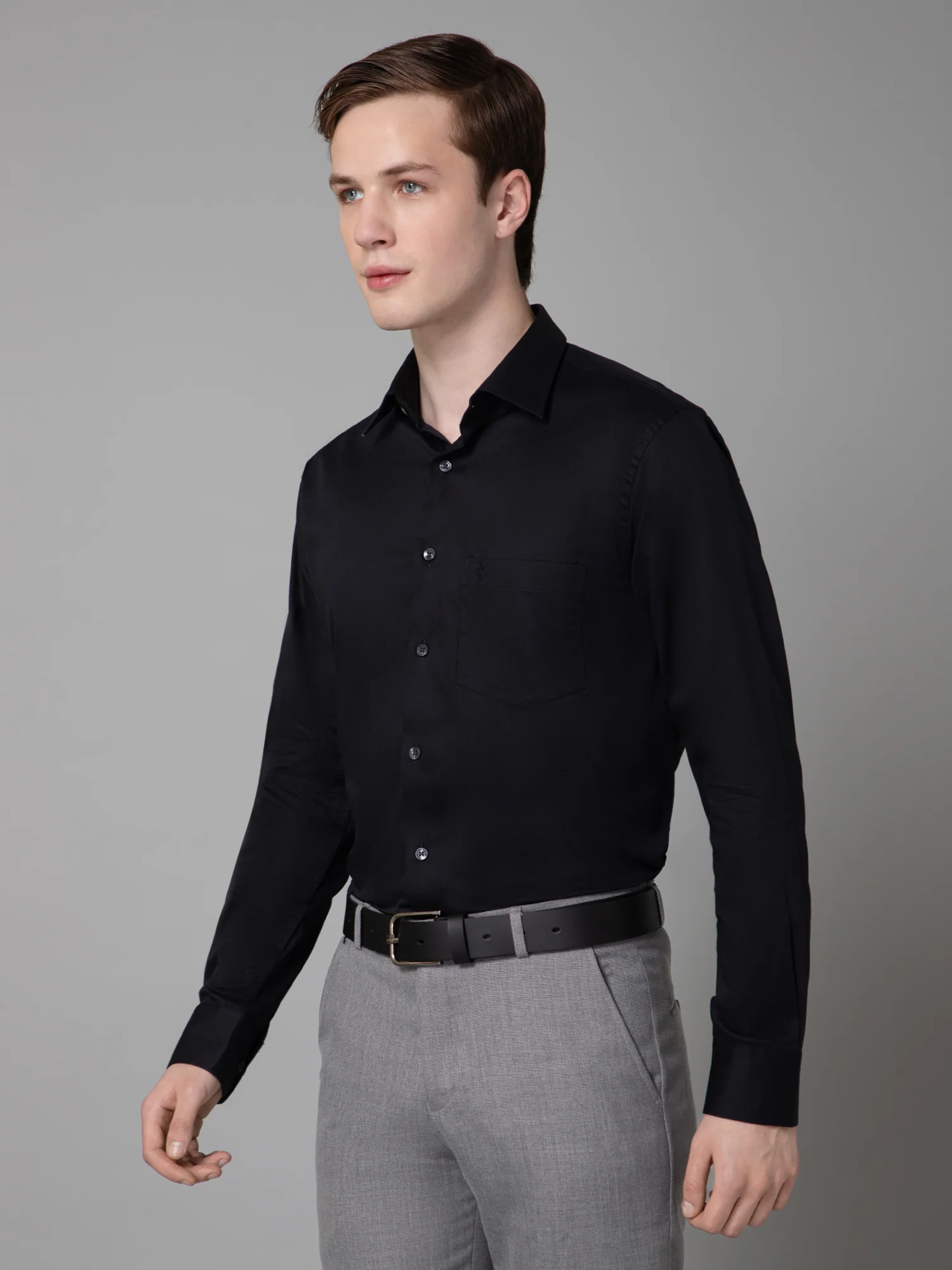 Men's Black Formal Self Textured Full Sleeve Shirt - Image 2
