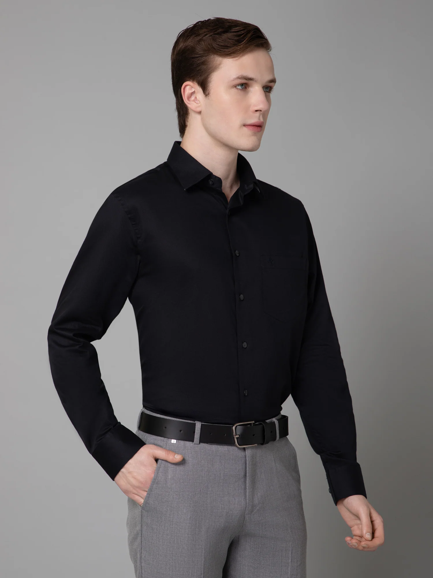 Men's Black Formal Self Textured Full Sleeve Shirt - Image 3