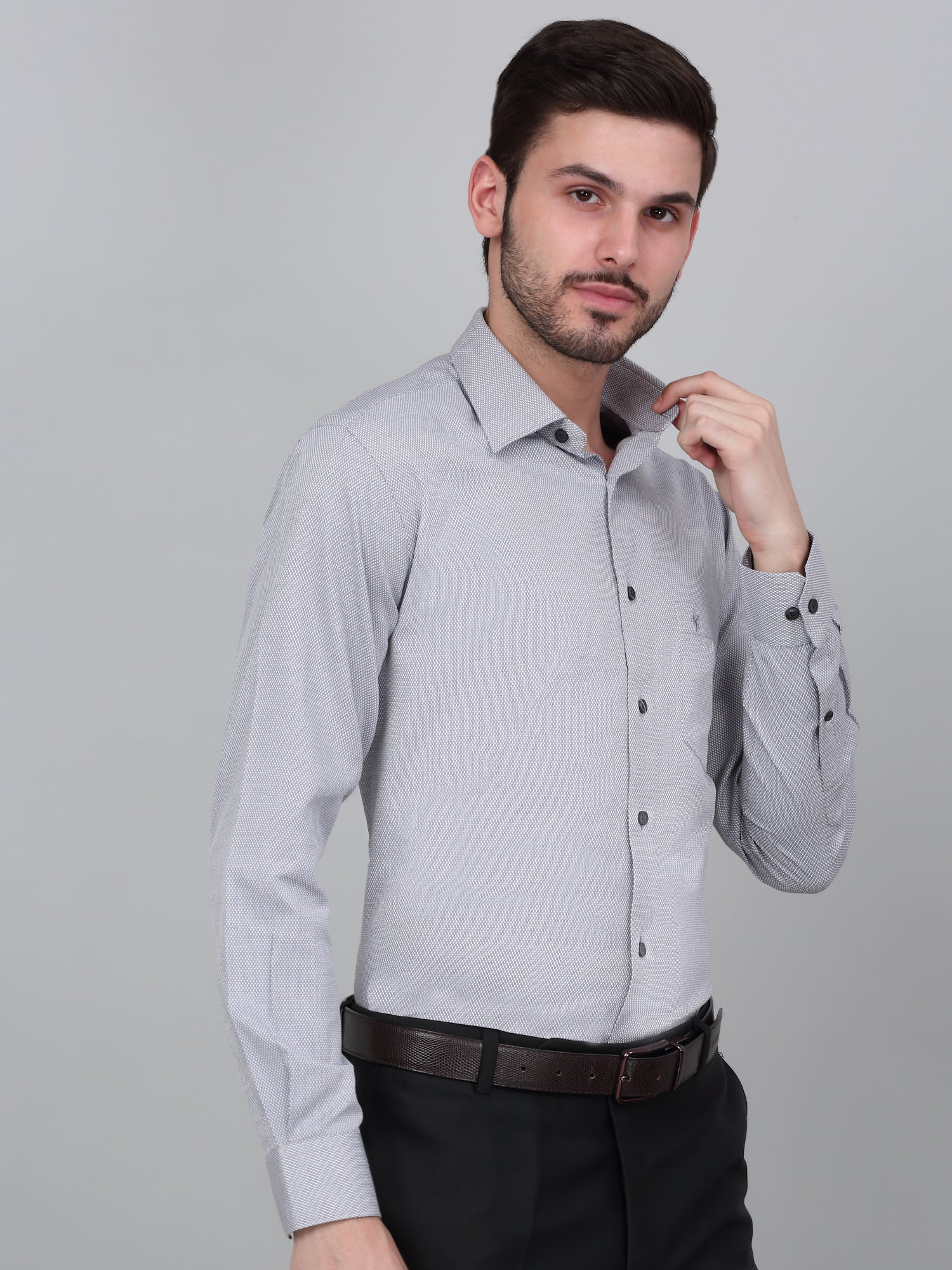 Formal Shirt for Men l Breathable & Soft with Color Fastness Regular Fit Spread Collar Neck Cotton Blend Fabric Self Design Pattern - Image 3