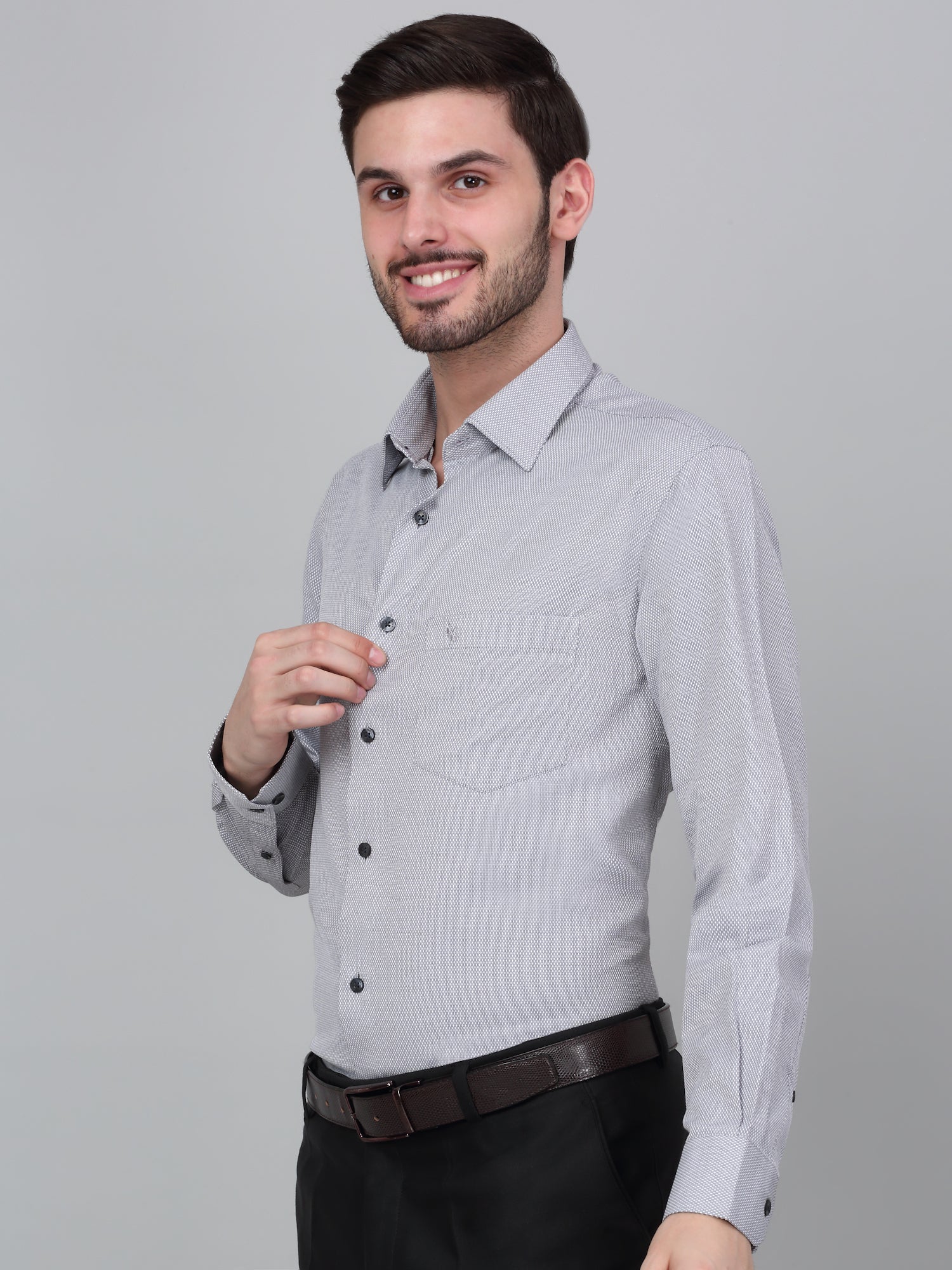 Formal Shirt for Men l Breathable & Soft with Color Fastness Regular Fit Spread Collar Neck Cotton Blend Fabric Self Design Pattern - Image 4