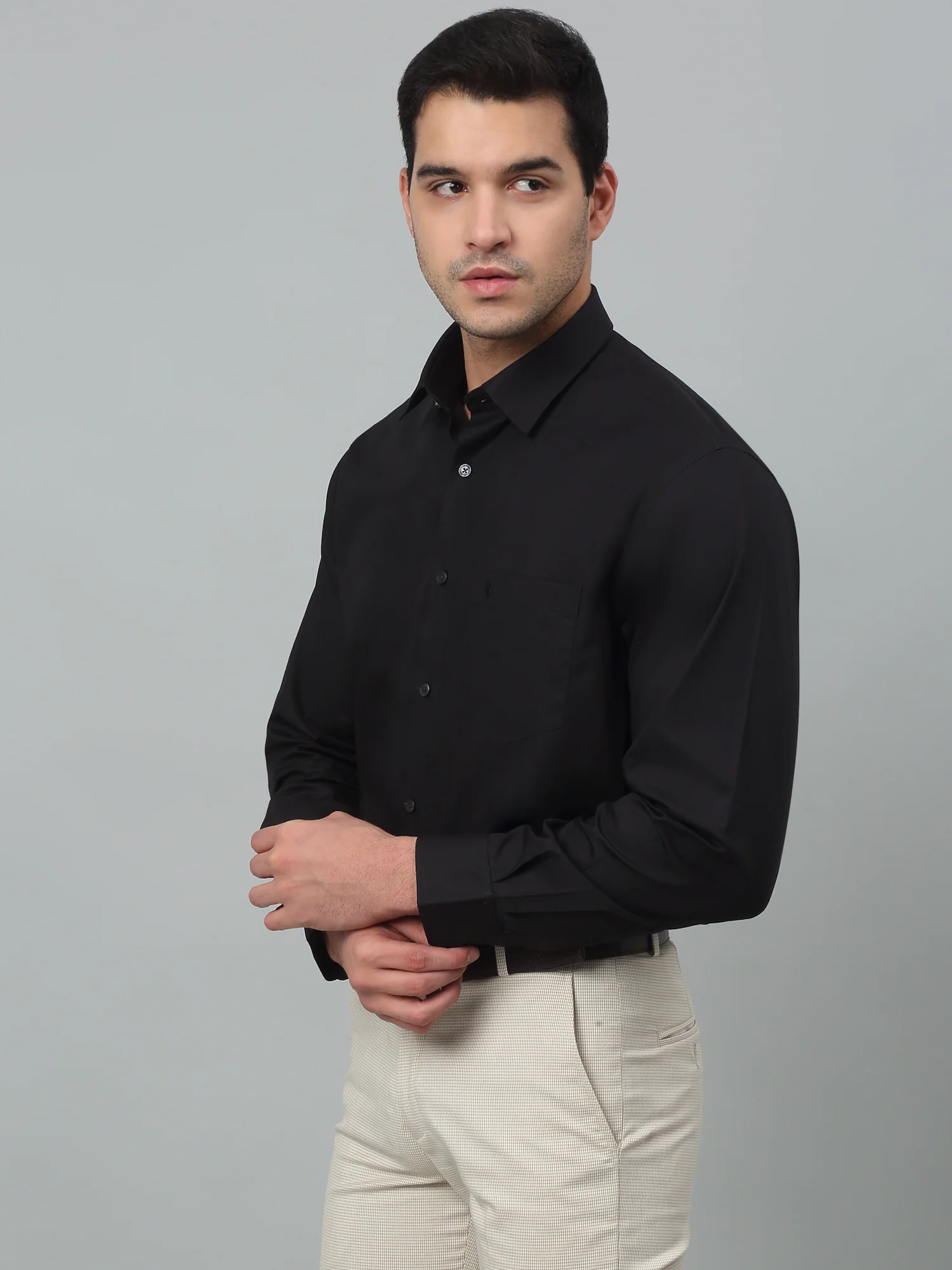 Men's Black Formal Plain Full Sleeve Shirt - Image 3