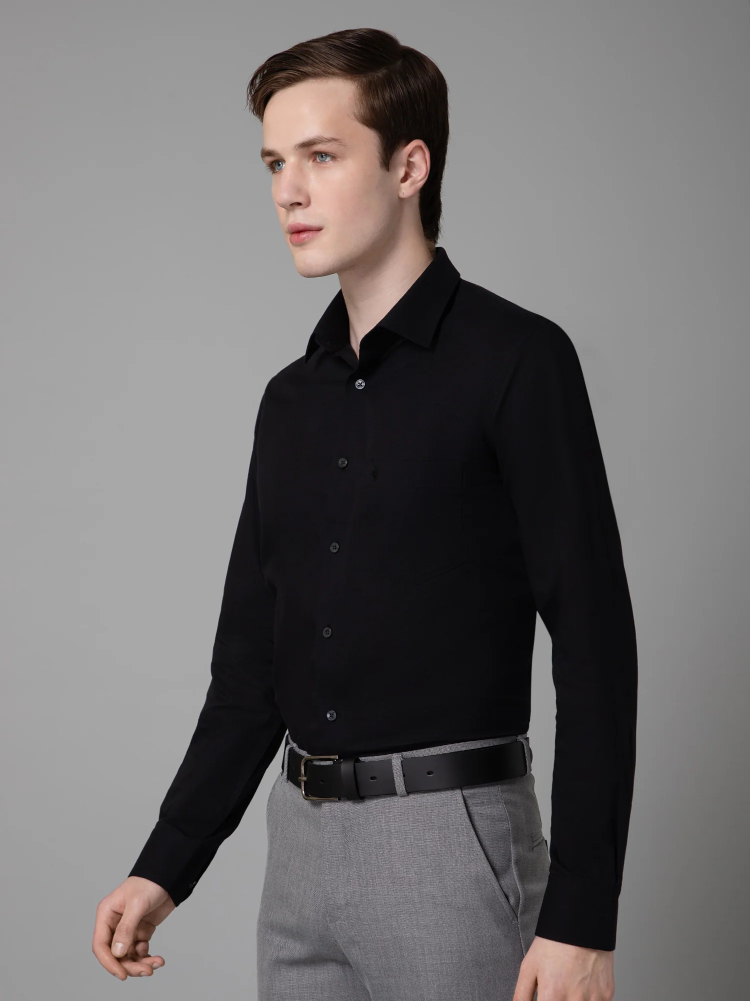 Men's Black Formal Fil a Fil Plain Full Sleeve Shirt - Image 2