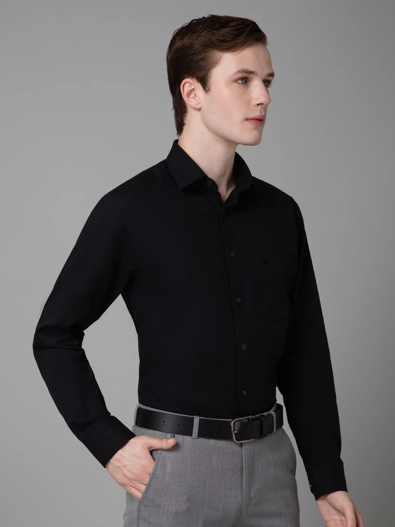 Men's Black Formal Fil a Fil Plain Full Sleeve Shirt - Image 3