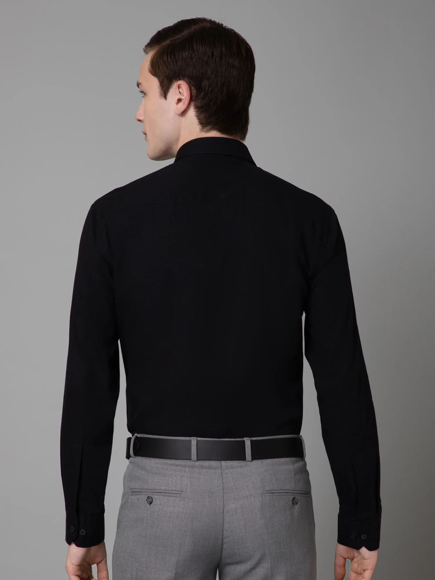 Men's Black Formal Fil a Fil Plain Full Sleeve Shirt - Image 4