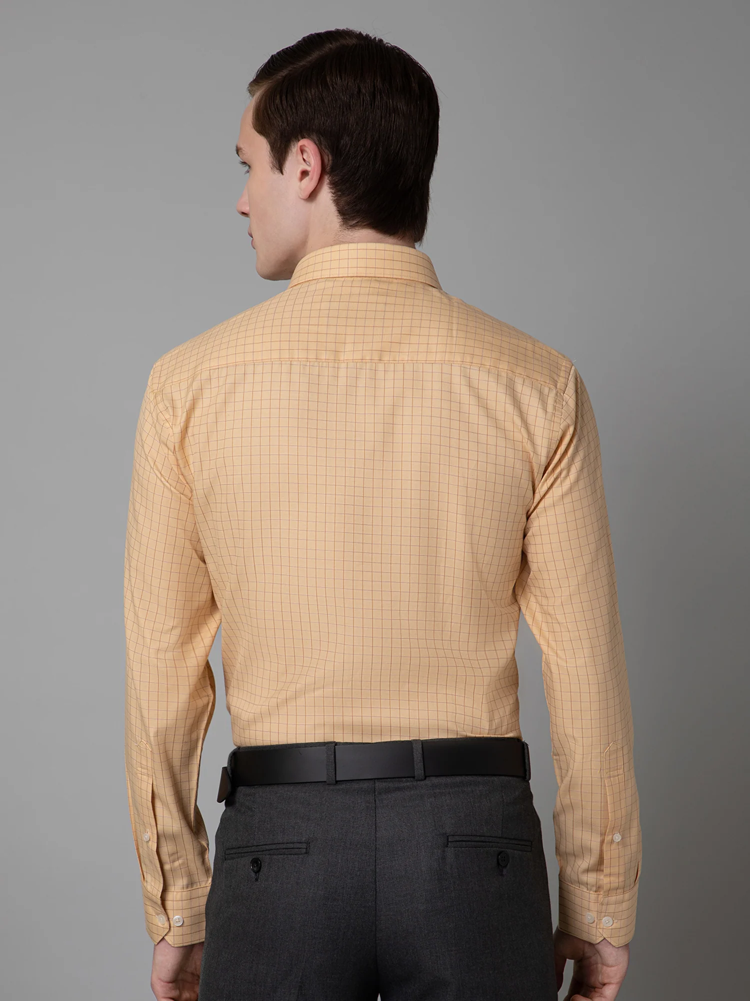 Men's Beige Formal Small Checks Full Sleeve Shirt - Image 4