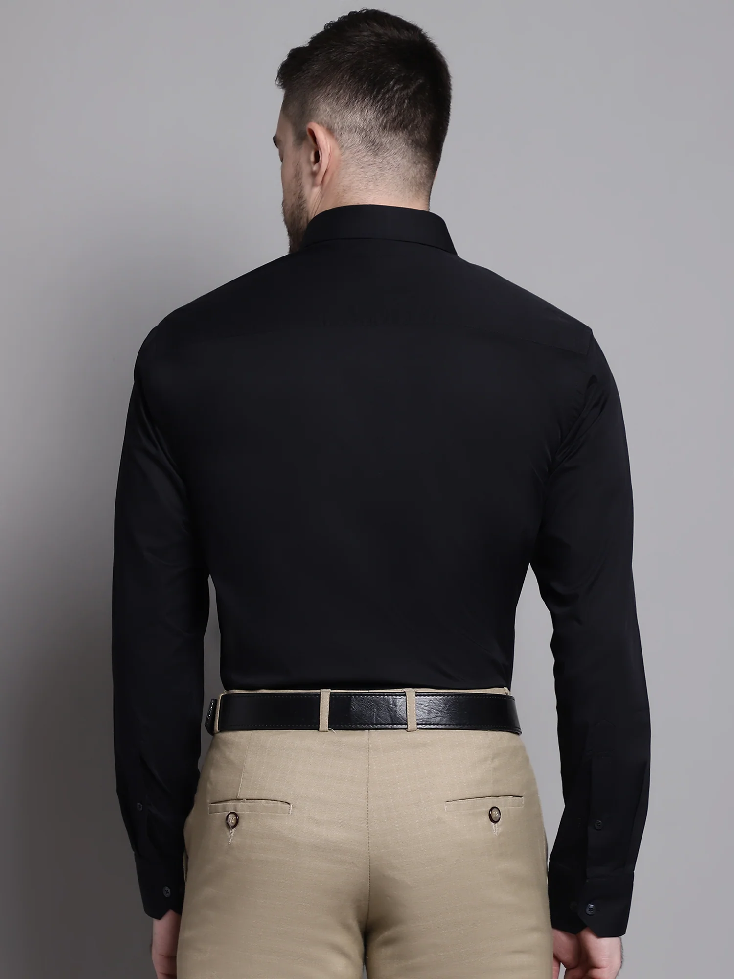 Men's Black Formal Plain Stretch Full Sleeve Shirt - Image 2