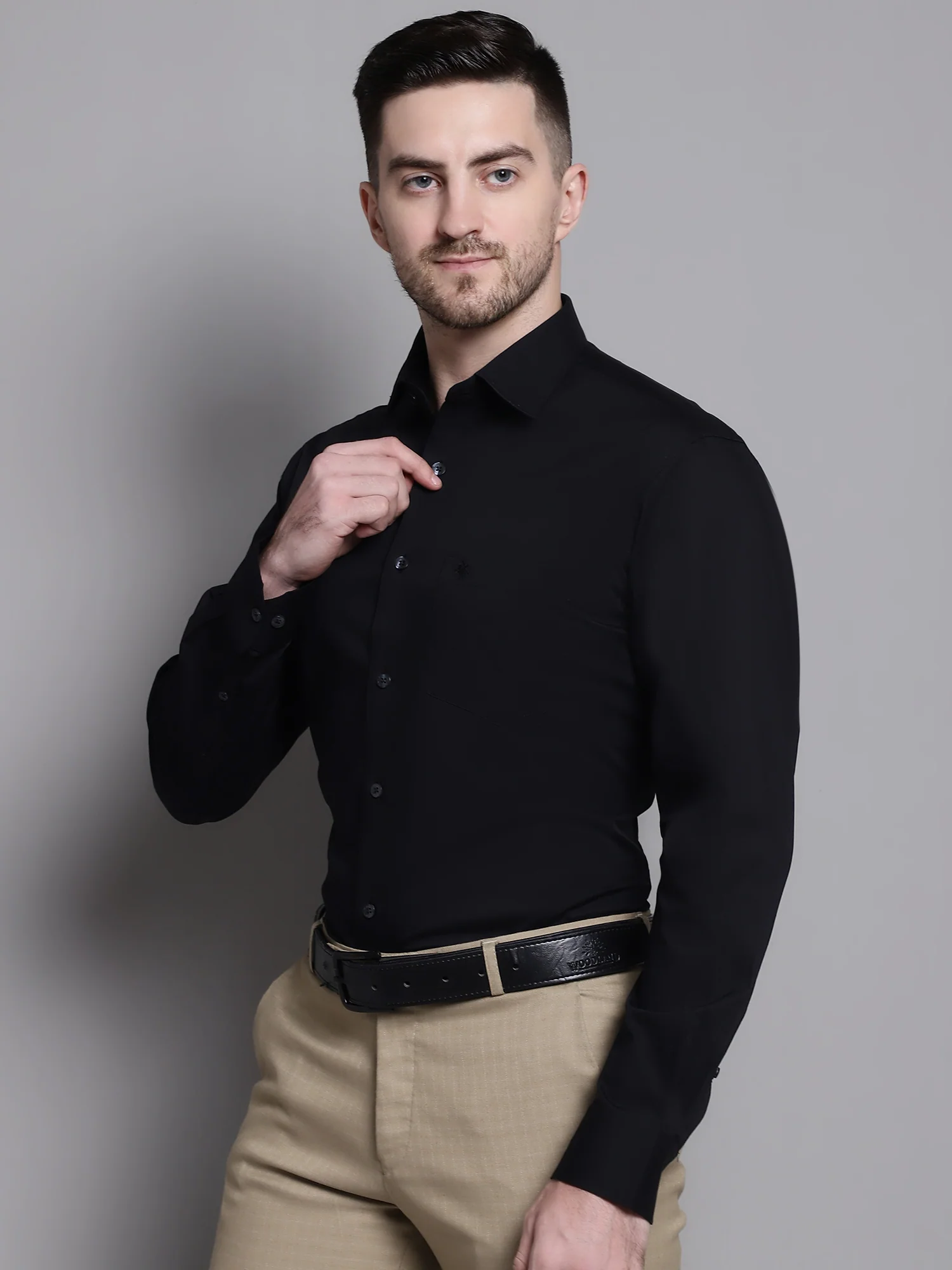 Men's Black Formal Plain Stretch Full Sleeve Shirt - Image 3