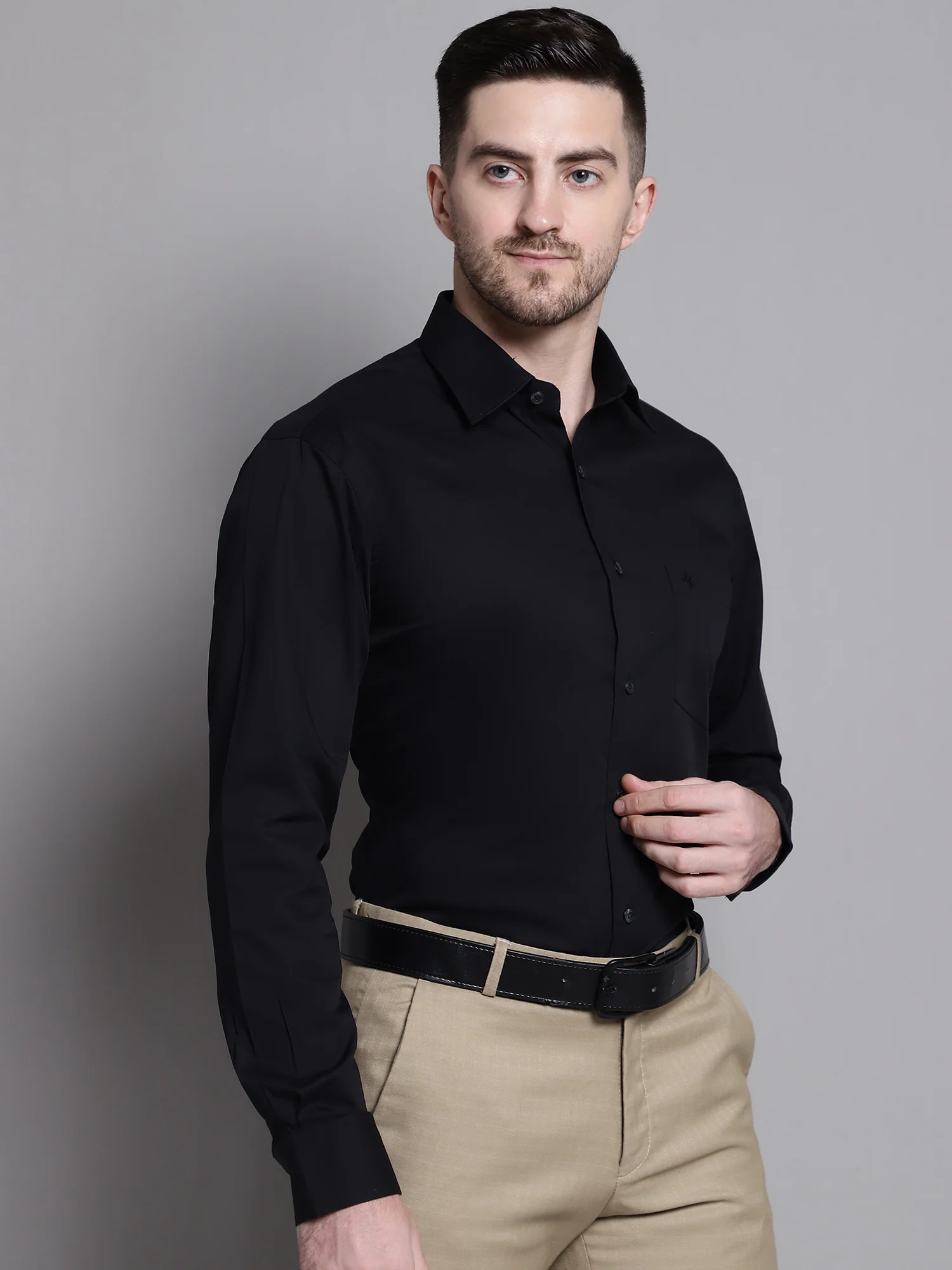 Men's Black Formal Plain Stretch Full Sleeve Shirt - Image 4