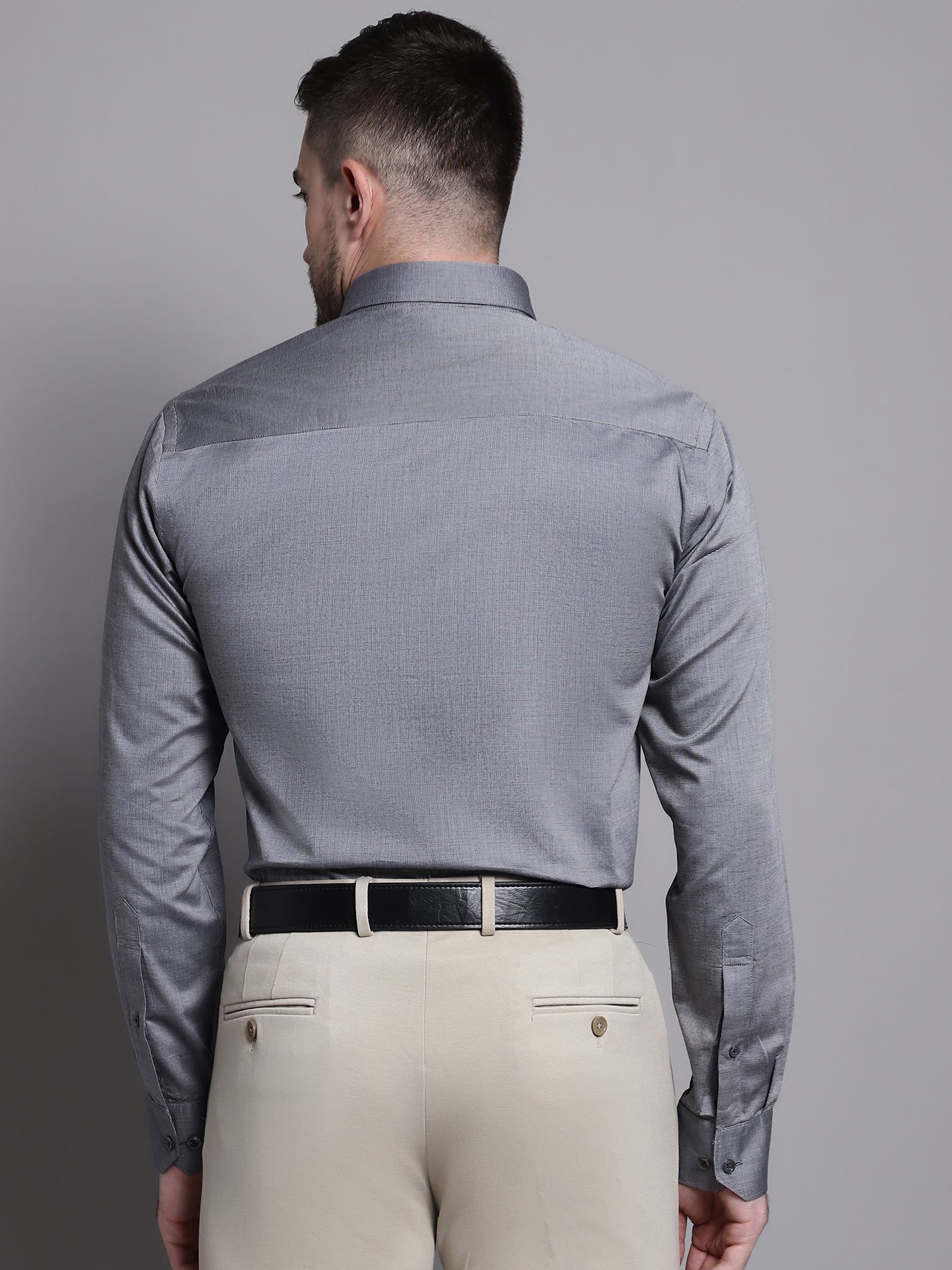 Men's Grey Formal Fil a Fil Plain Full Sleeve Shirt - Image 2