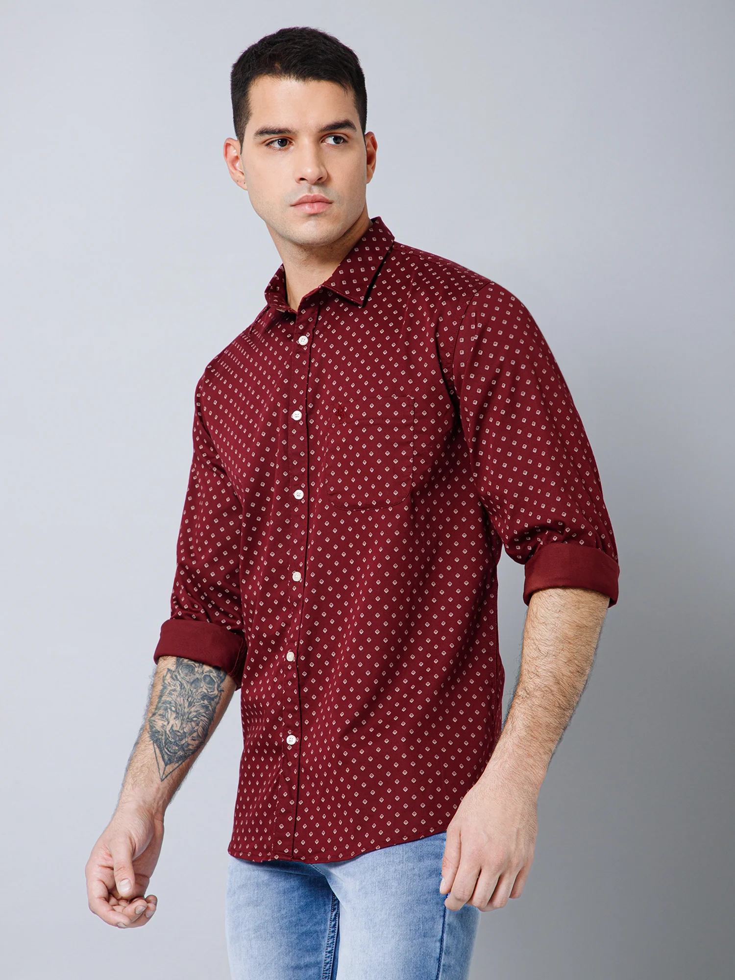 Casual Shirt for Men | Breathable & Soft with Color Fastness Regular Fit Spread Collar Neck Cotton Blend Fabric Printed Pattern - Image 2