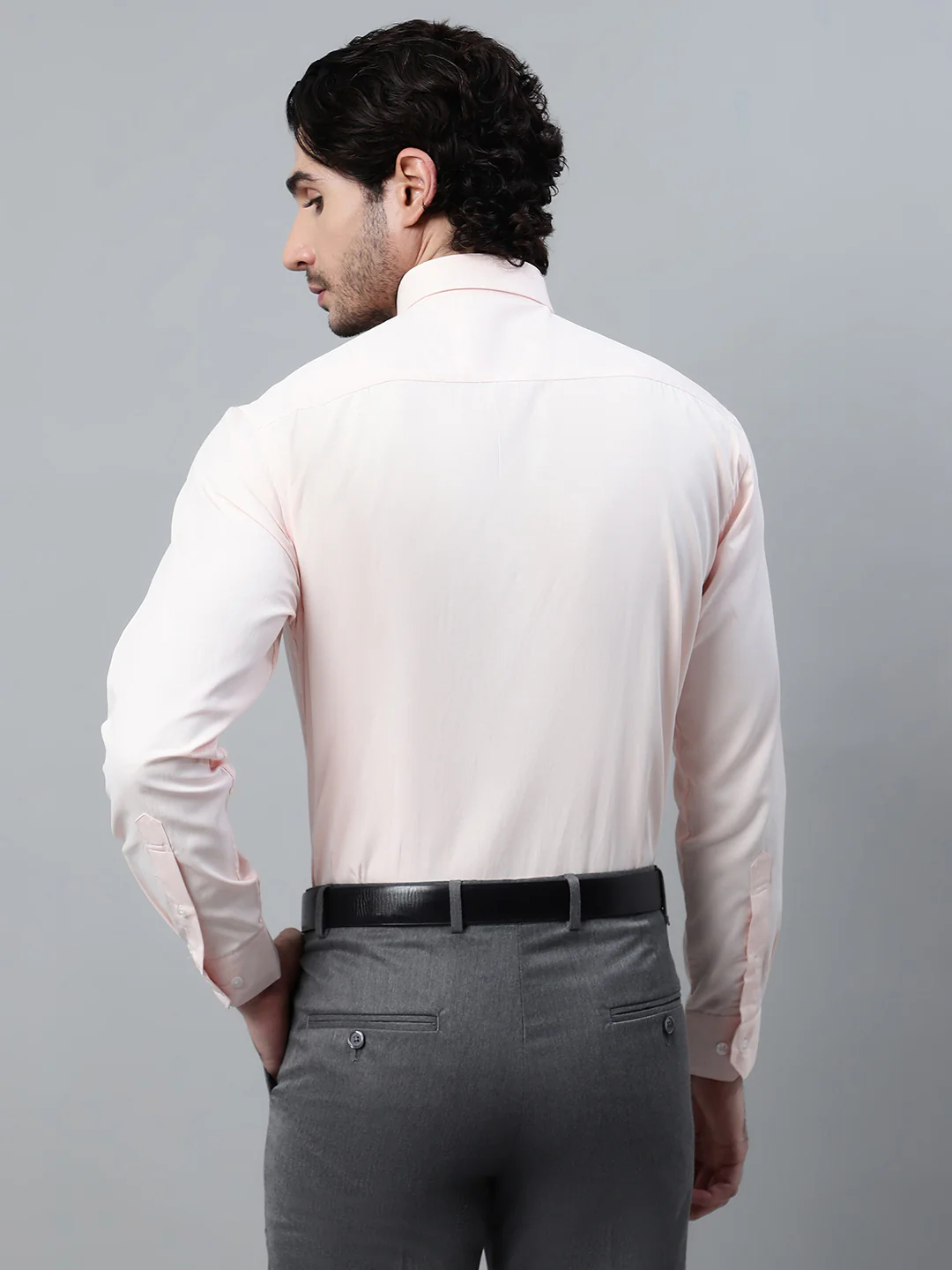 Men's Light Orange Formal Self Textured Full Sleeve Shirt - Image 2