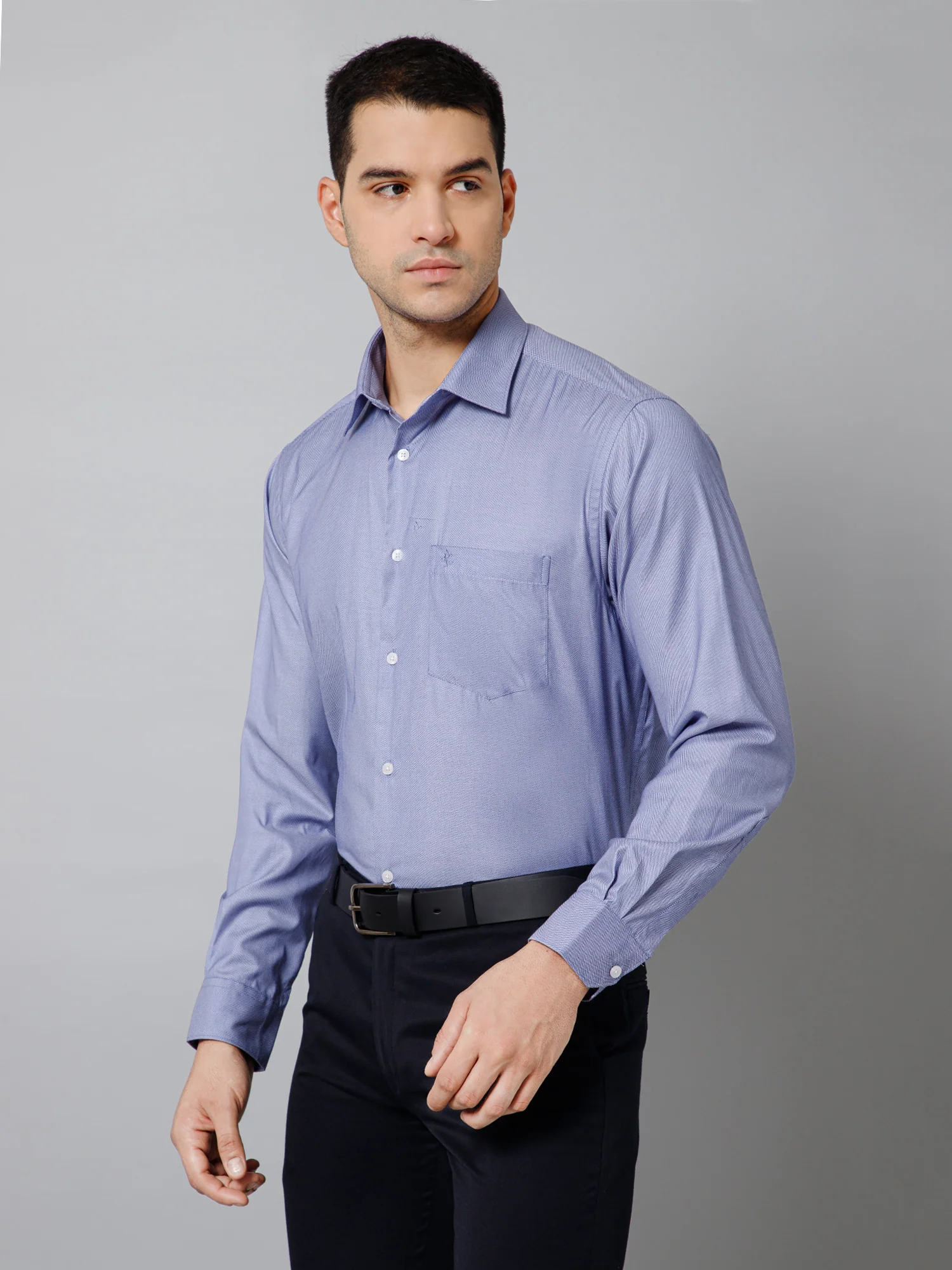 Men's Blue Formal Self Textured Full Sleeve Shirt - Image 2
