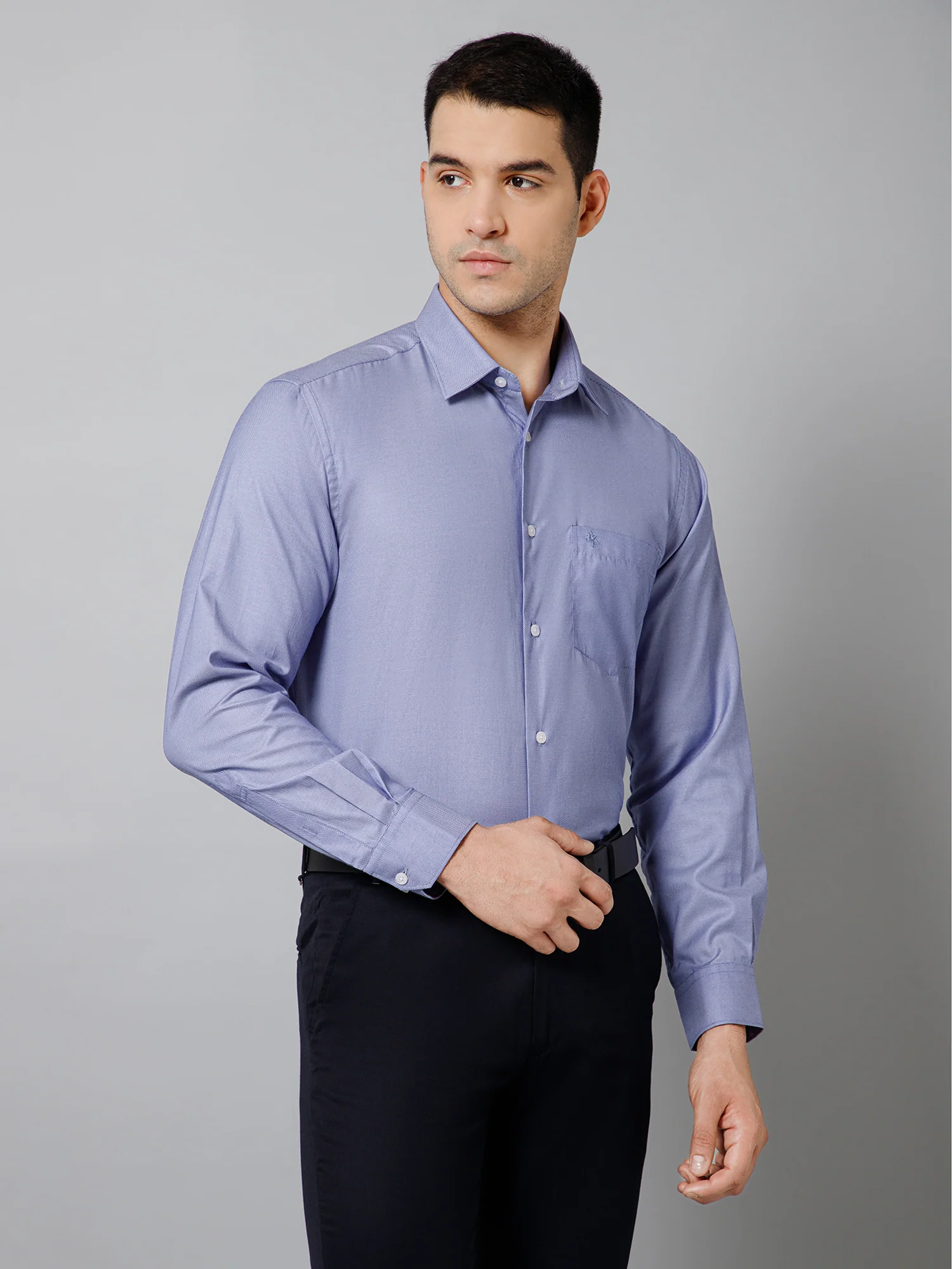Men's Blue Formal Self Textured Full Sleeve Shirt - Image 3