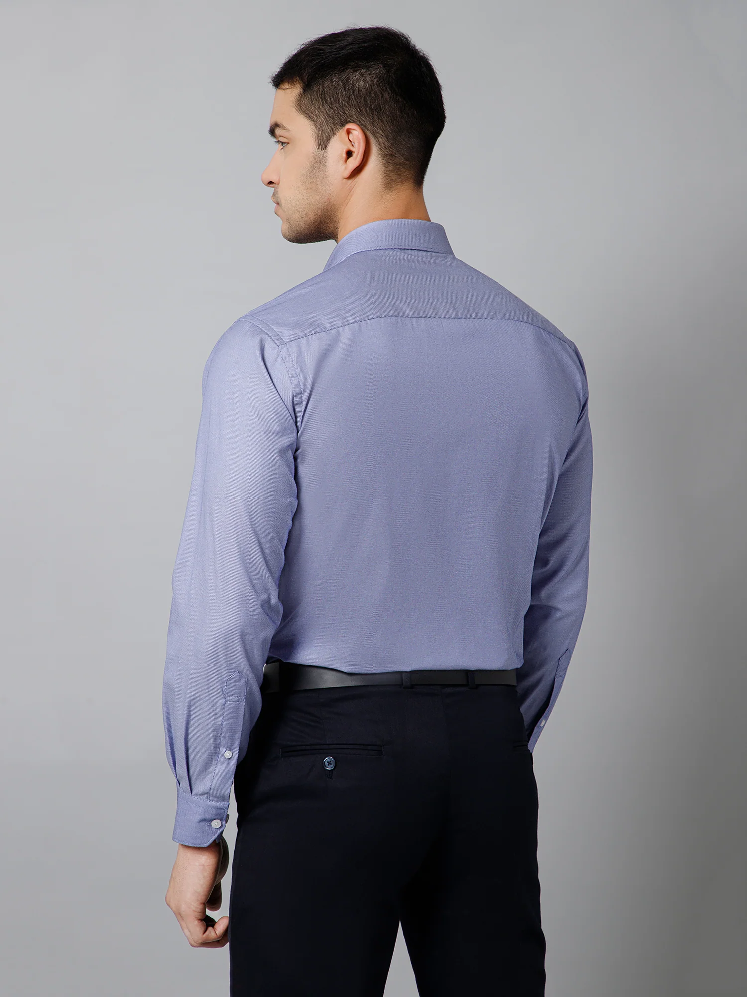 Men's Blue Formal Self Textured Full Sleeve Shirt - Image 4