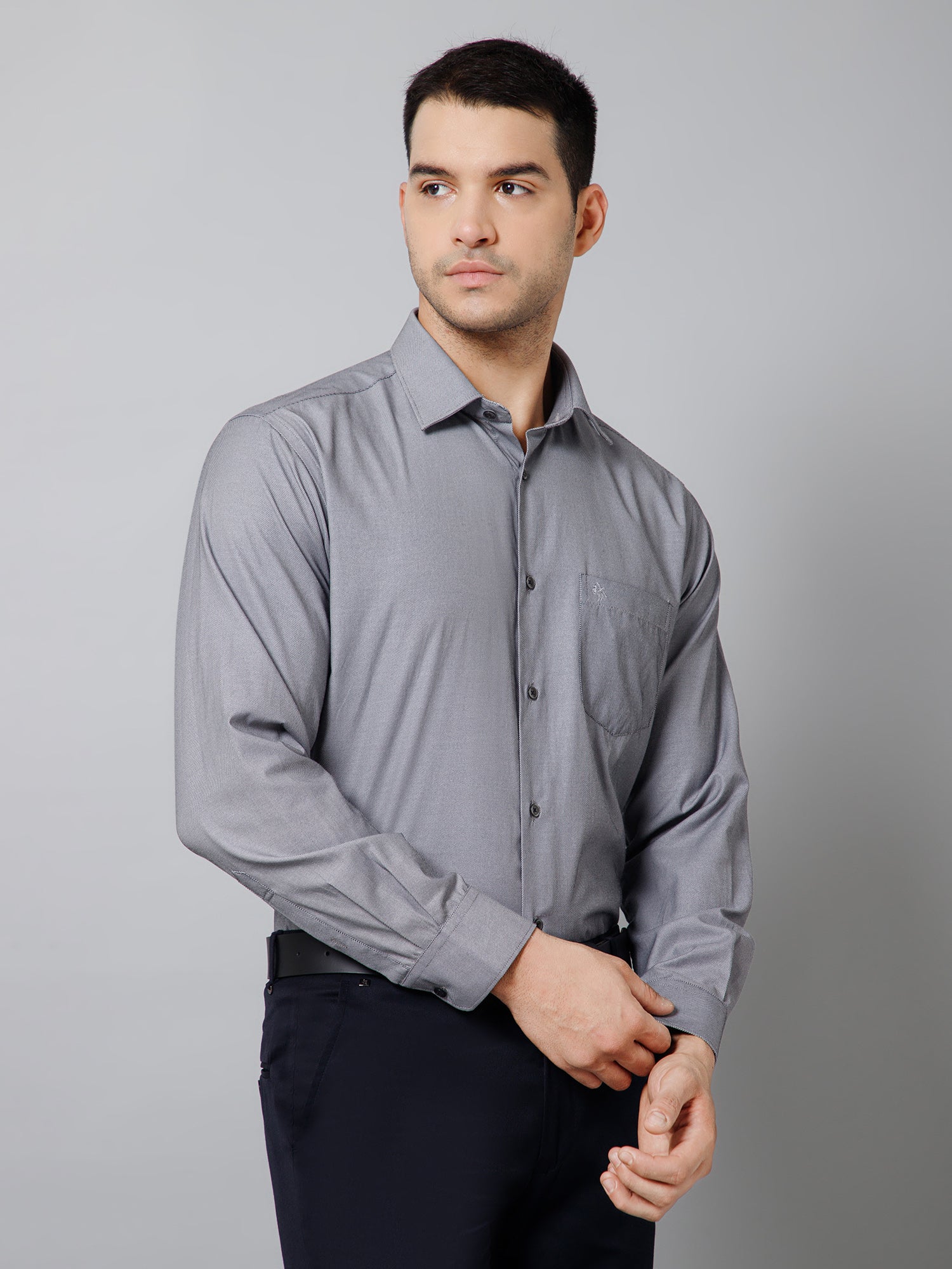 Men's Grey  Formal Self Textured Full Sleeve Shirt - Image 3