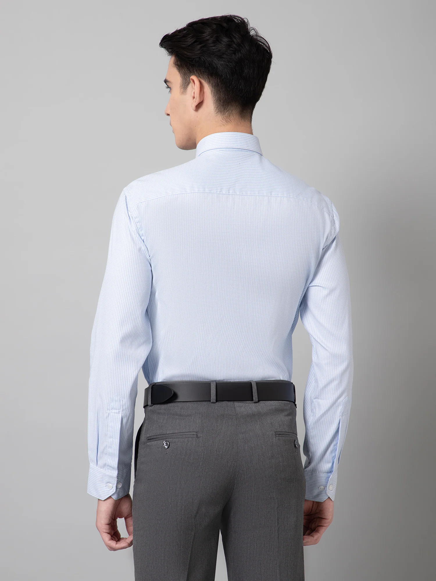 Men's Light Blue Formal Self Textured Full Sleeve Shirt - Image 4