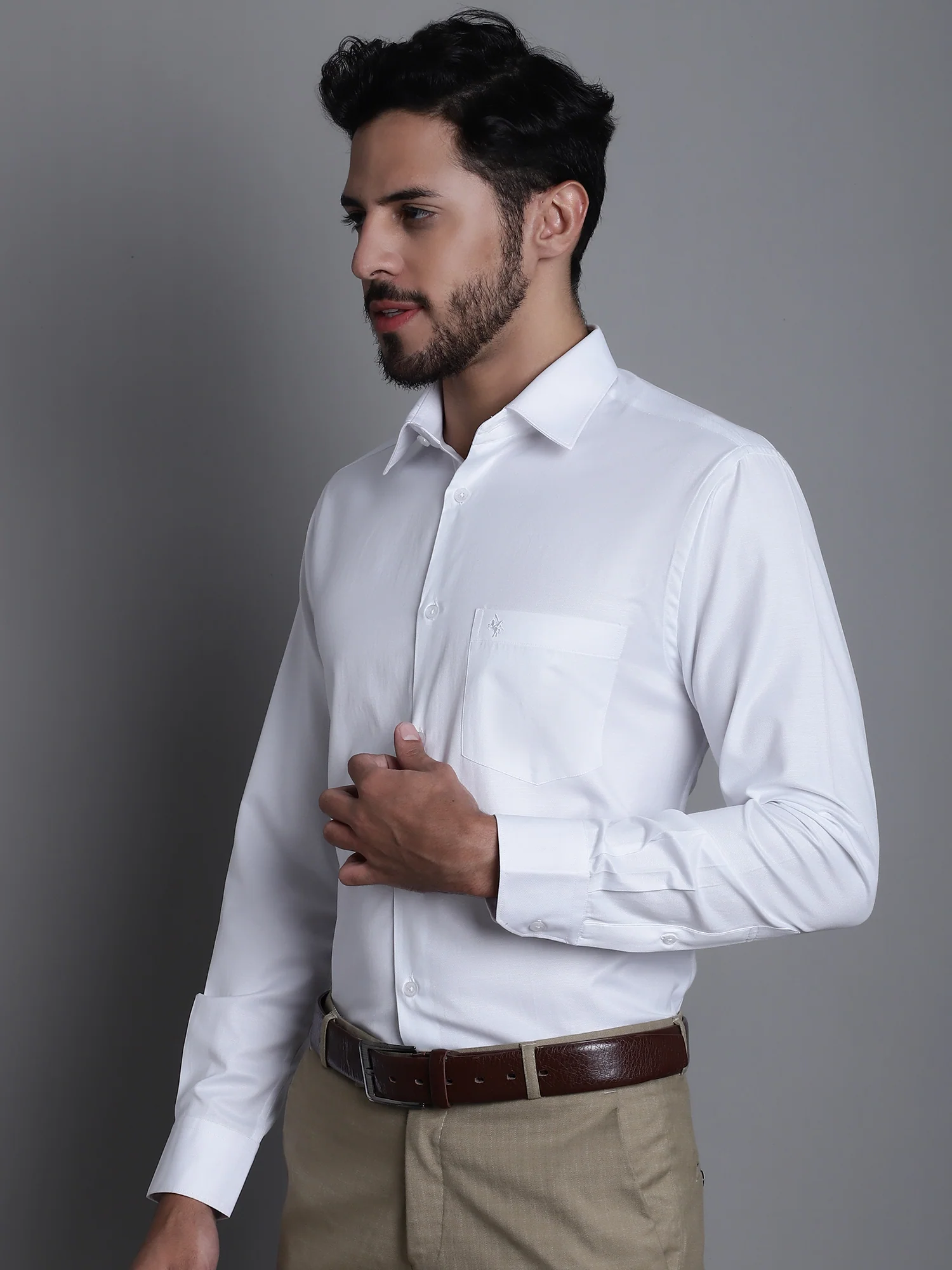 Men's White Formal Self Textured Full Sleeve Shirt - Image 3