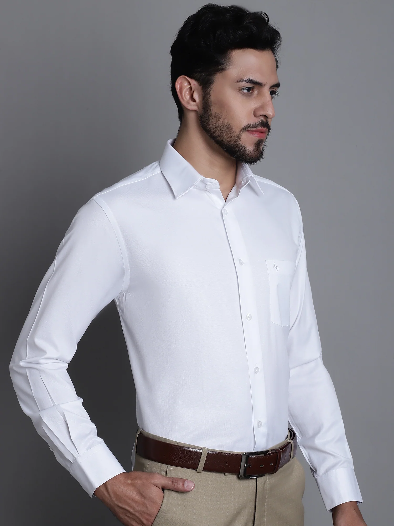 Men's White Formal Self Textured Full Sleeve Shirt - Image 4