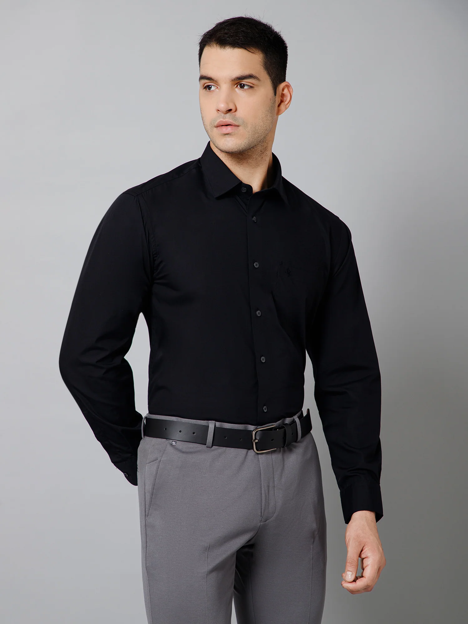 Men's Black Formal Plain Full Sleeve Shirt - Image 3
